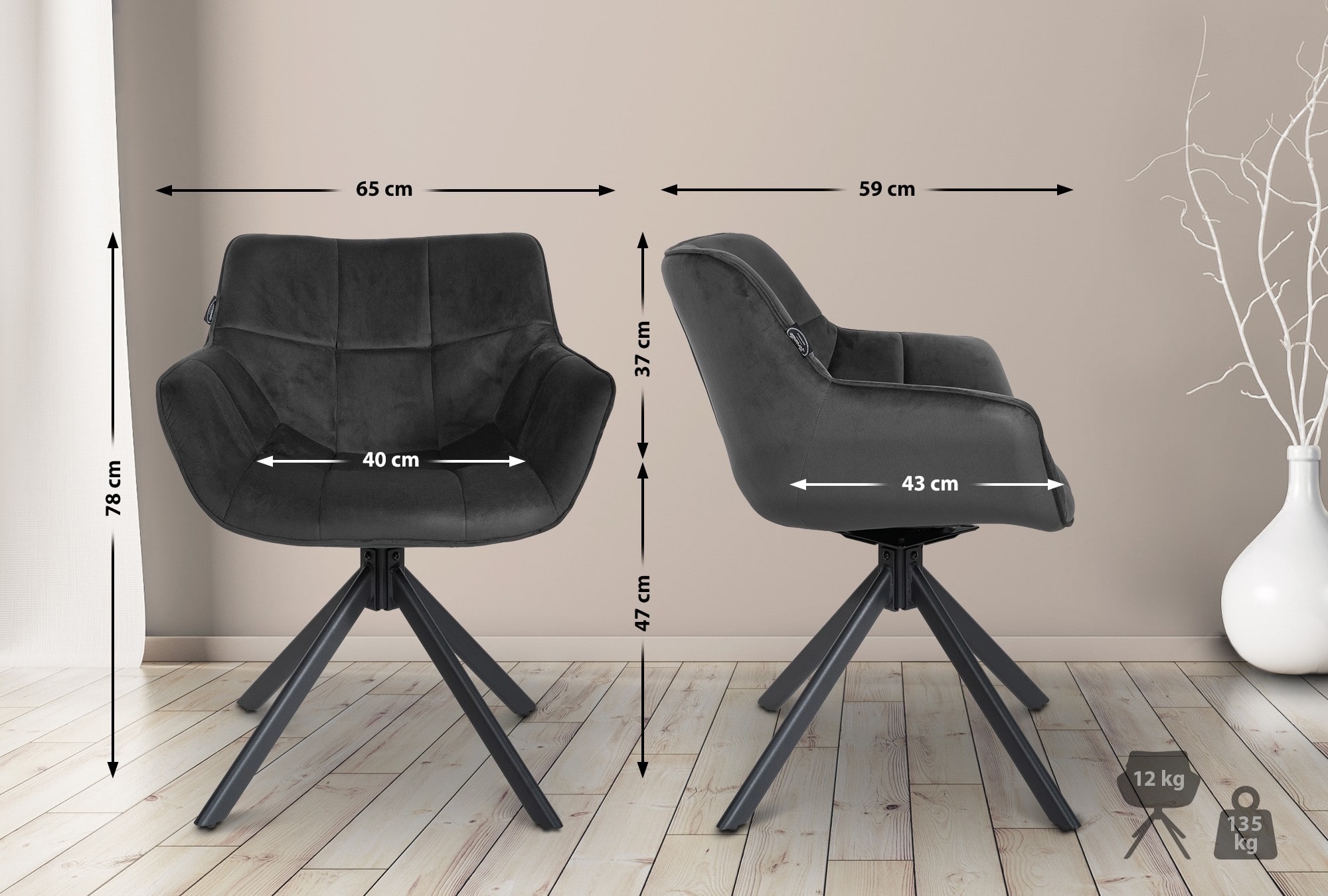 Silla de comedor Westport en terciopelo