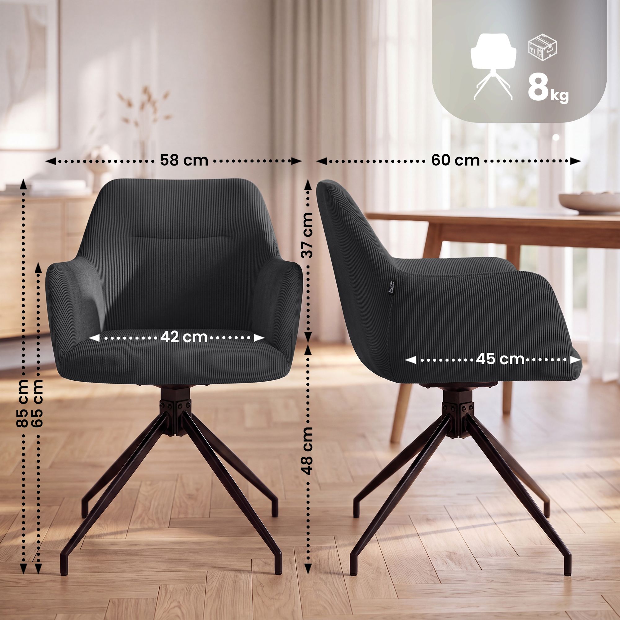 Silla de comedor Merlinda de pana