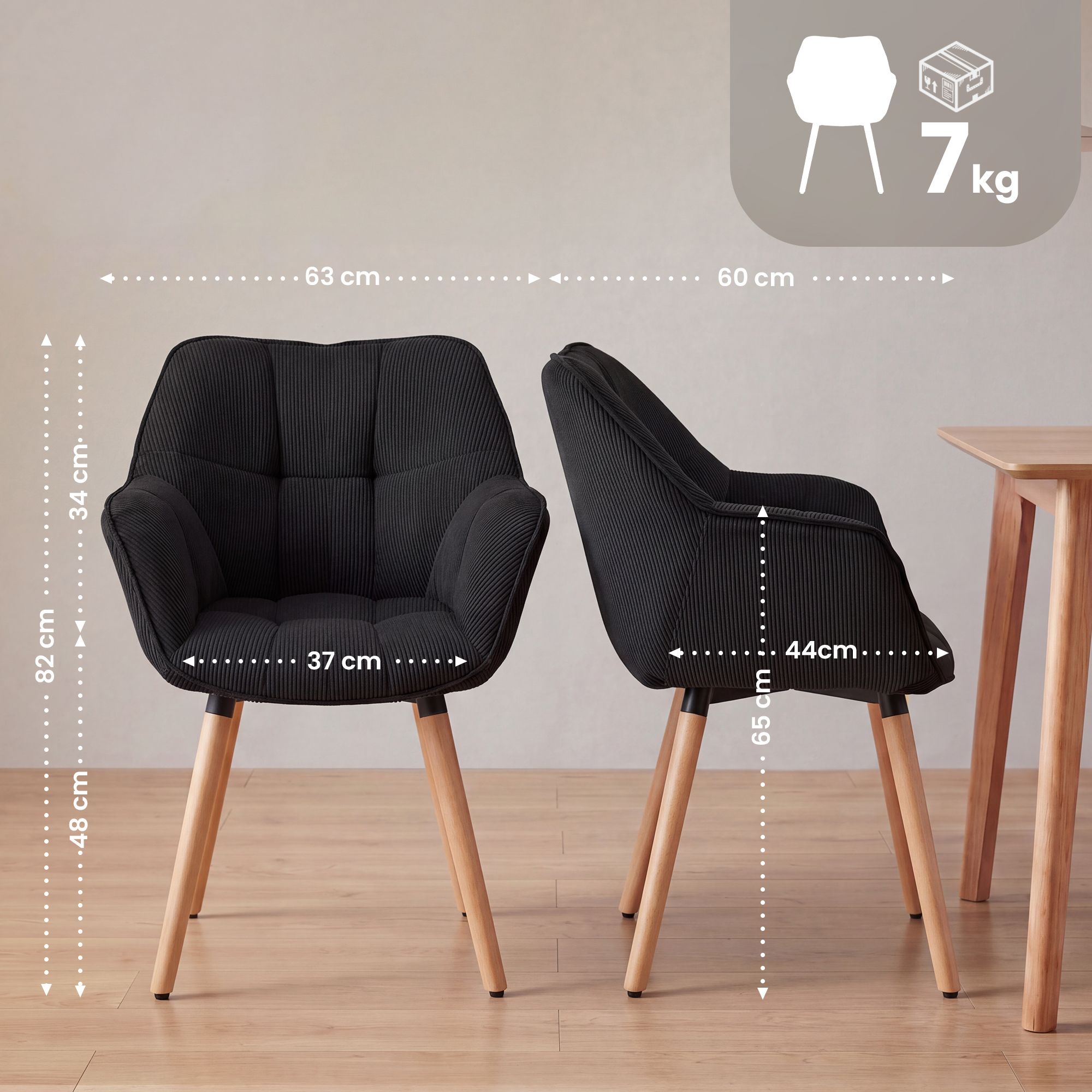Silla de comedor Milford de pana: comodidad elegante y diseño moderno para tu hogar
