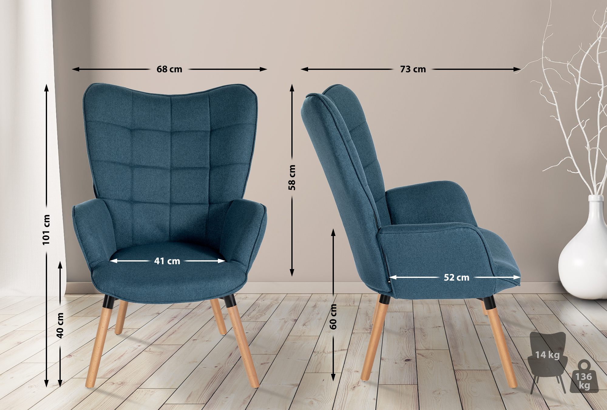 Sillón Garding tapizado en tela