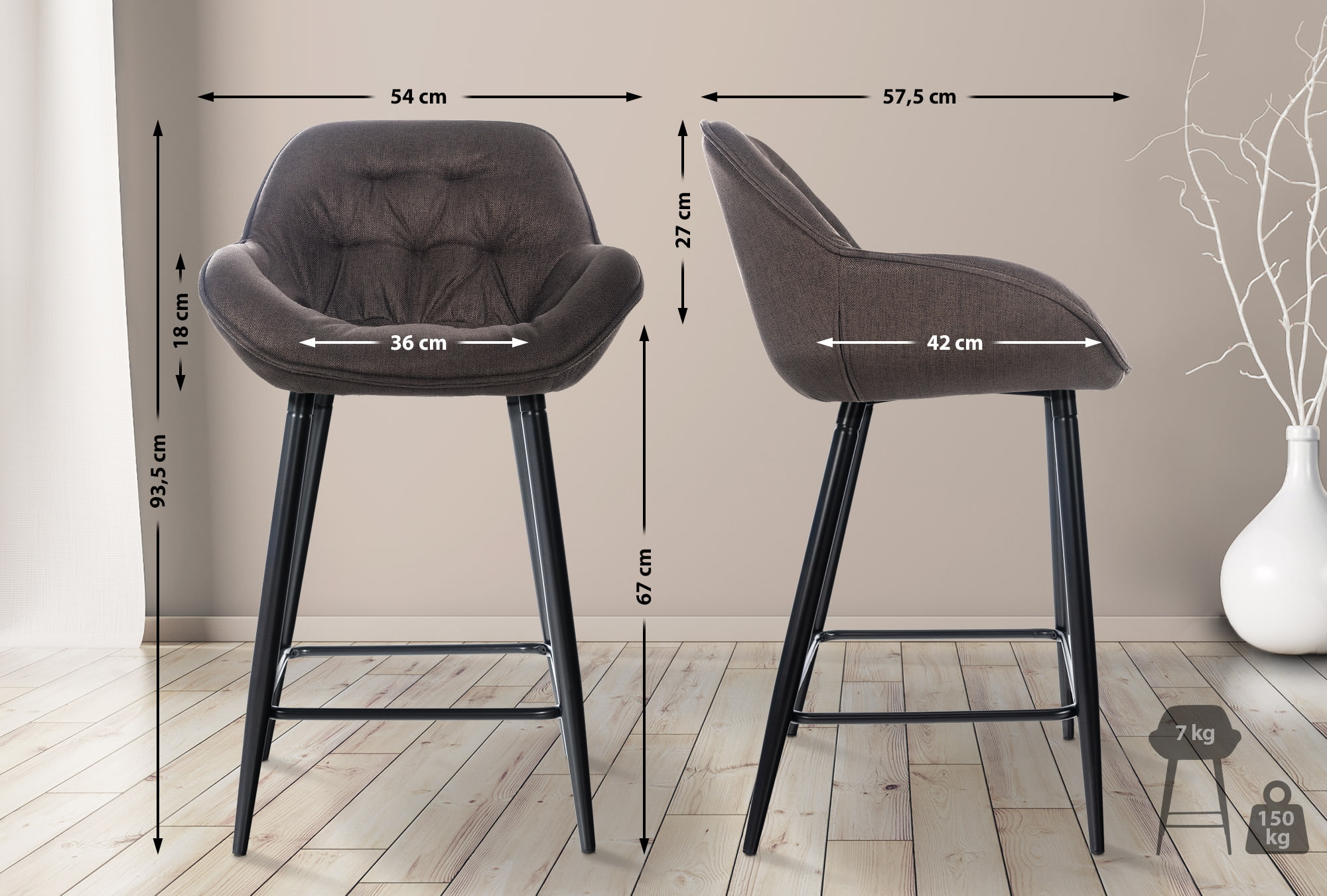 Taburete de bar Gibson en tela o terciopelo