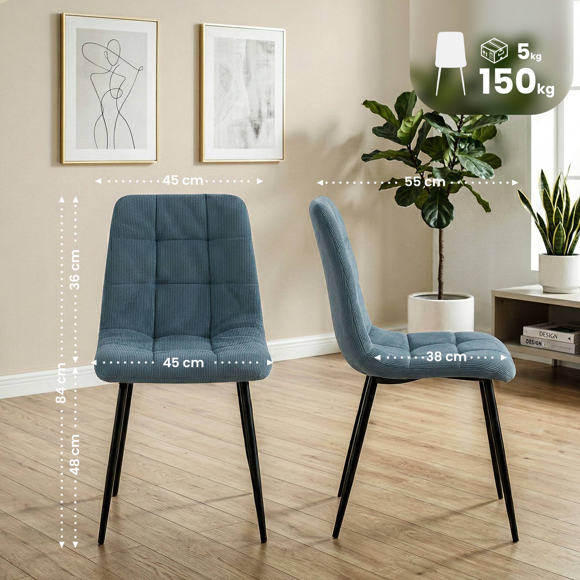 Set de 2 sillas de comedor Antibes de pana