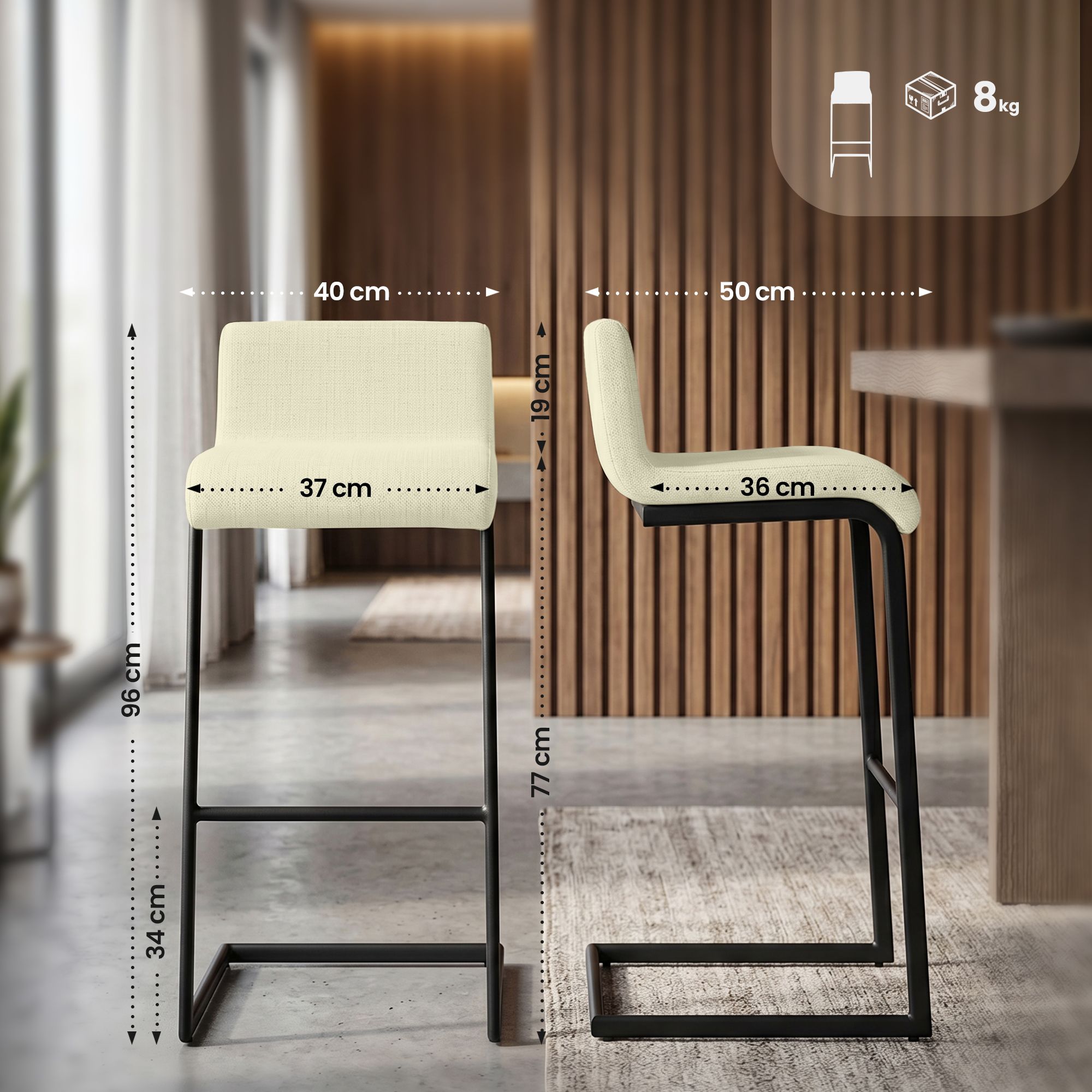 Set de 2 Taburetes de Bar Newport, Estructura de Metal Negro