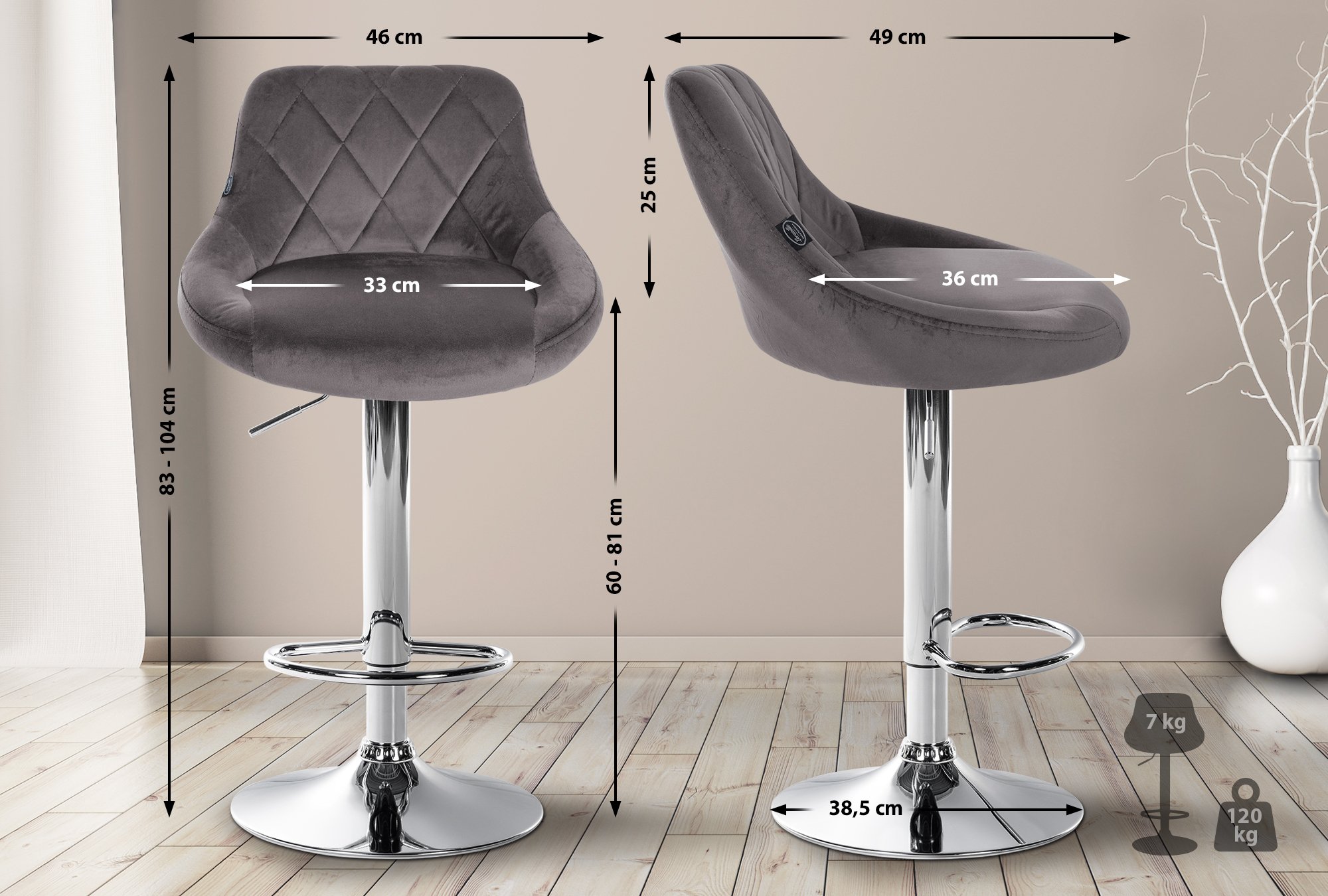 Taburete de bar Lazio en terciopelo