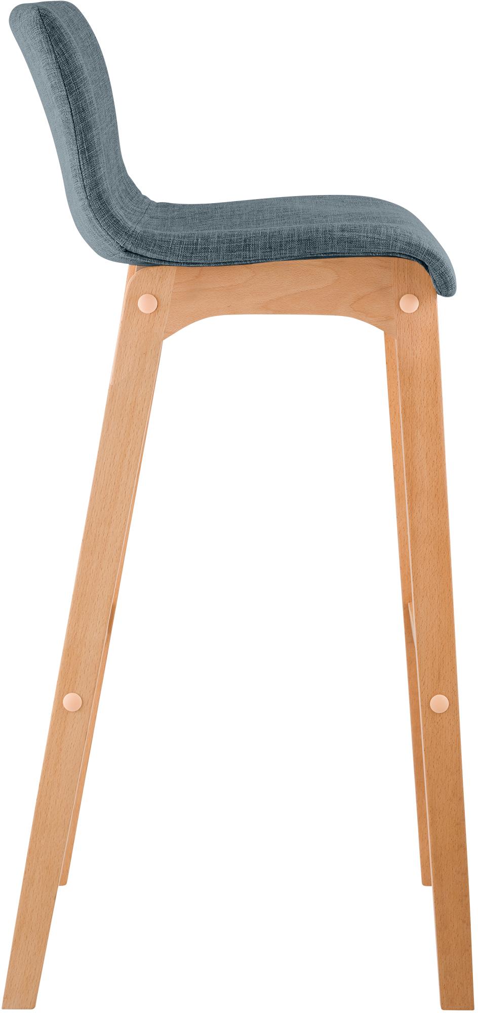 Juego de 2 taburetes de bar Hover, asiento de tela, patas de madera de haya natural