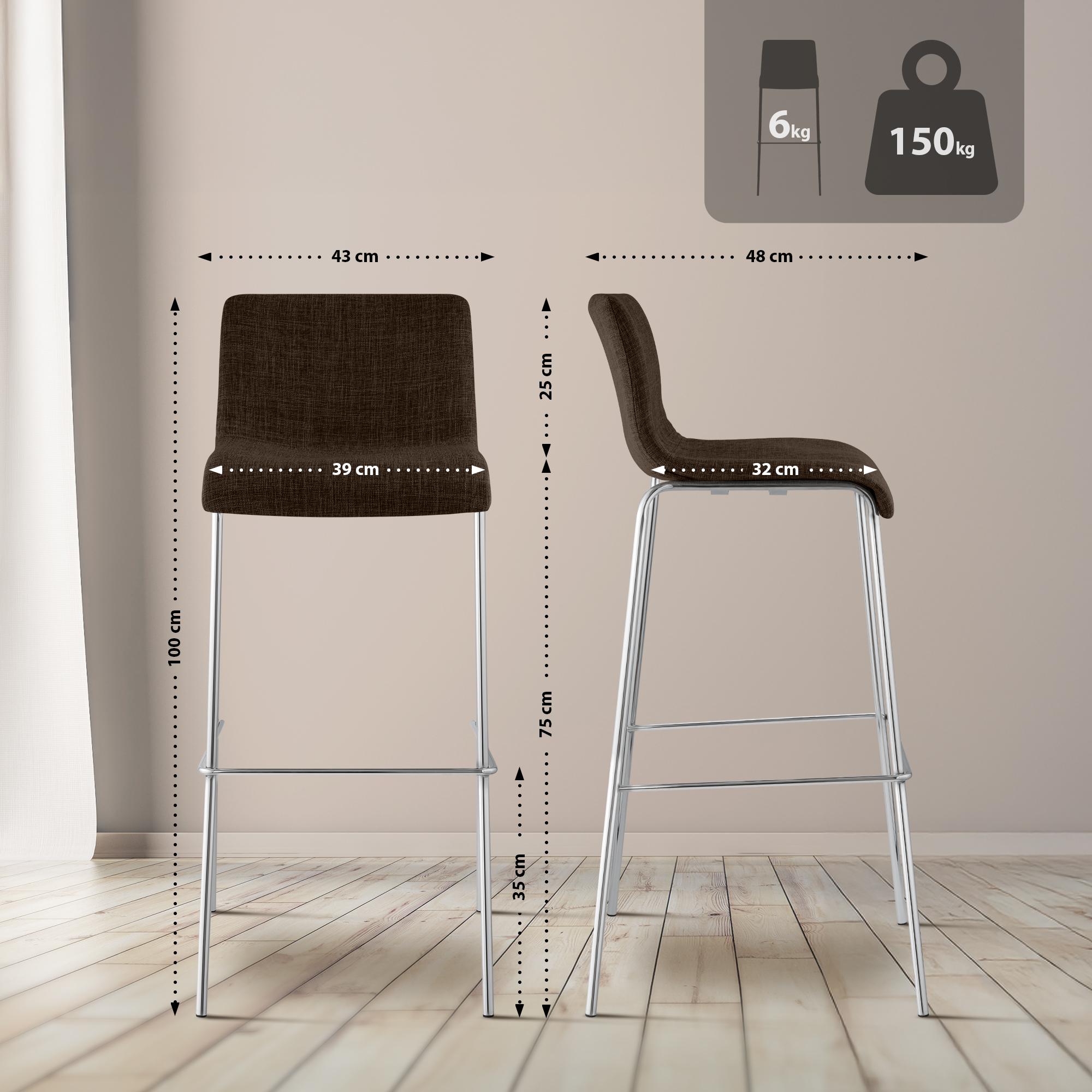 Juego de 2 taburetes de bar Hover, tela, base de cuatro patas