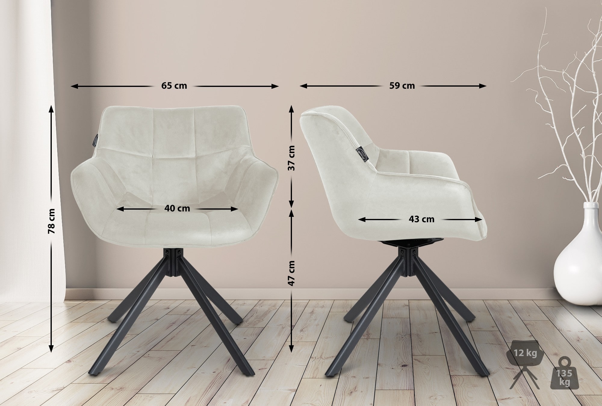 Silla de comedor Westport en terciopelo
