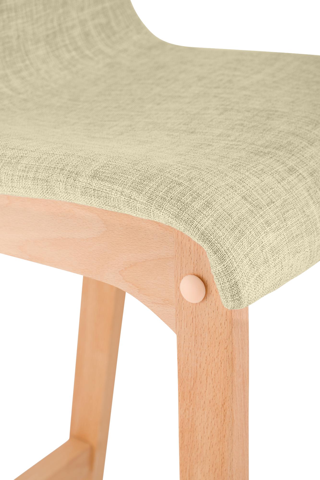 Juego de 2 taburetes de bar Hover, asiento de tela, patas de madera de haya natural