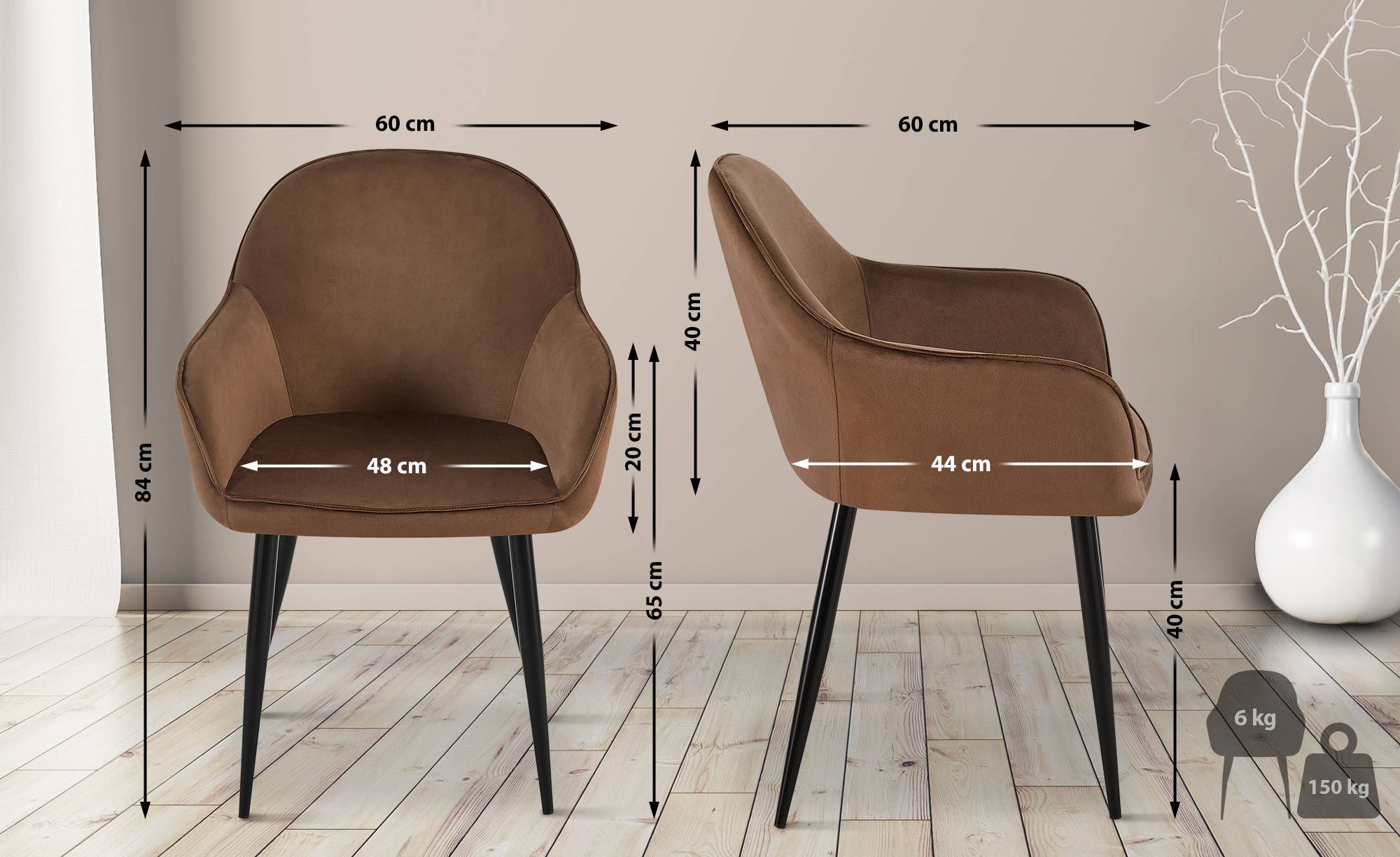 Silla de comedor Boise en terciopelo