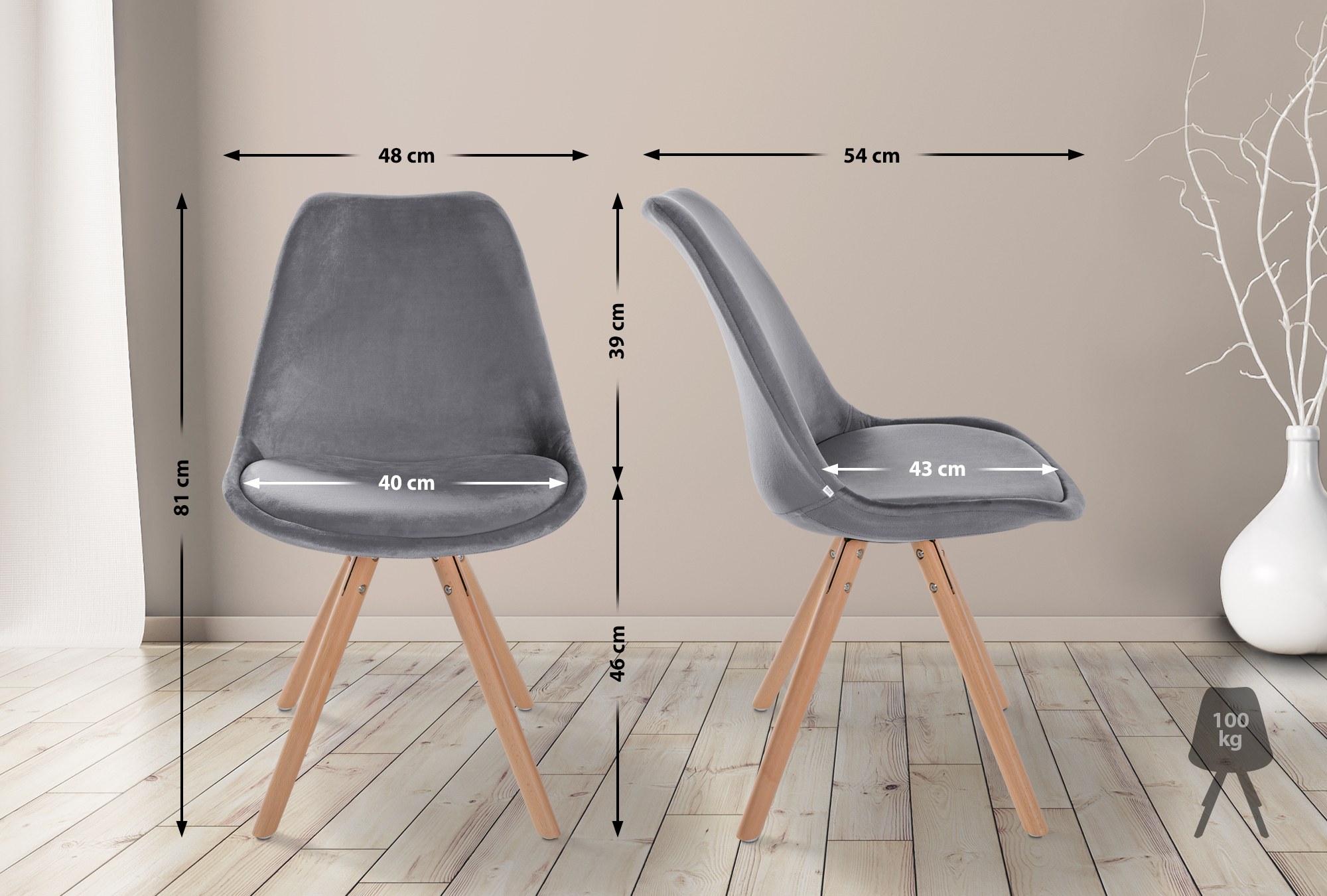 Silla de salón Sofia tapizada en terciopelo