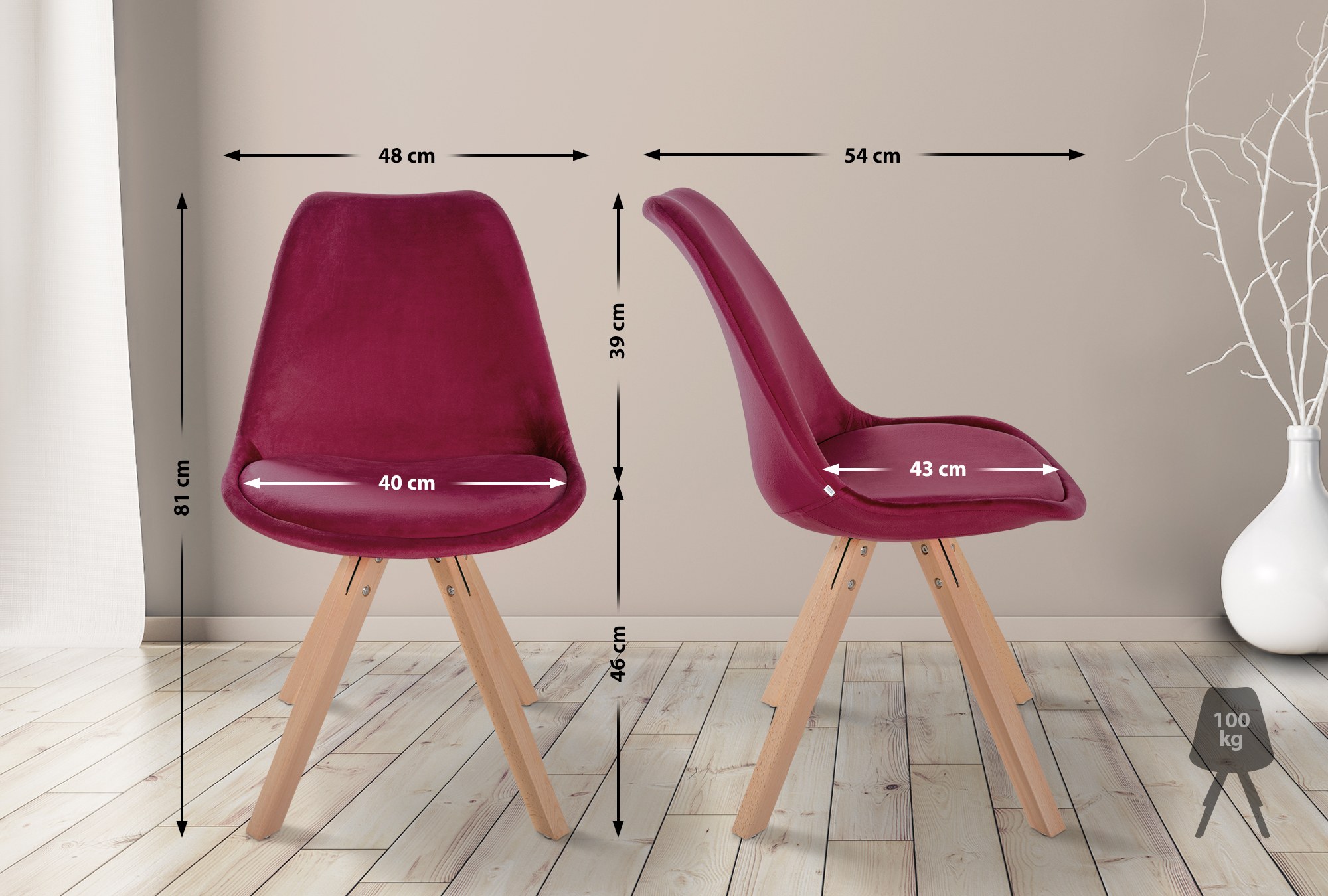 Pack de 4 sillas de salón Sofia en terciopelo