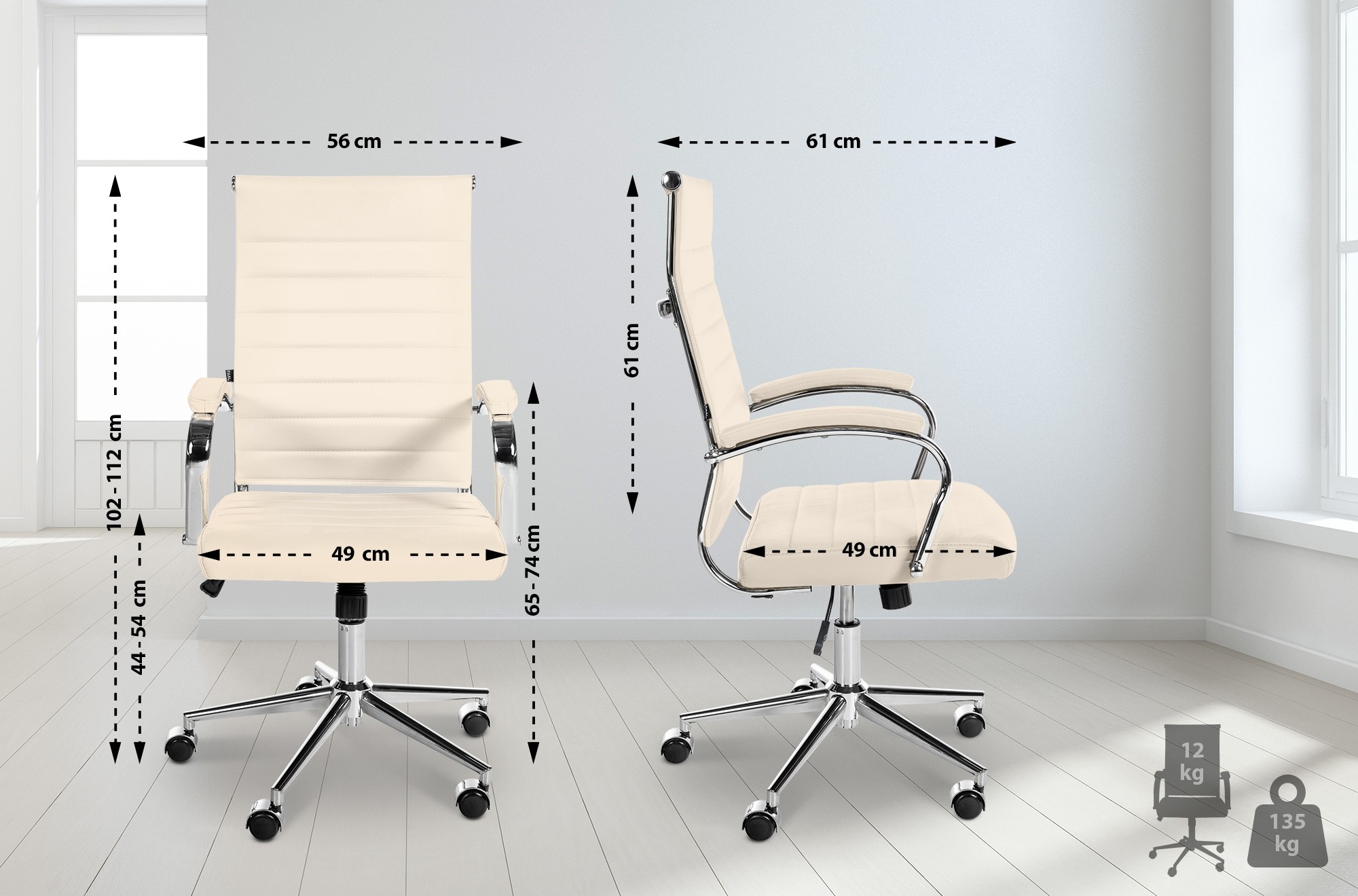 Silla de oficina Mollis de cuero auténtico