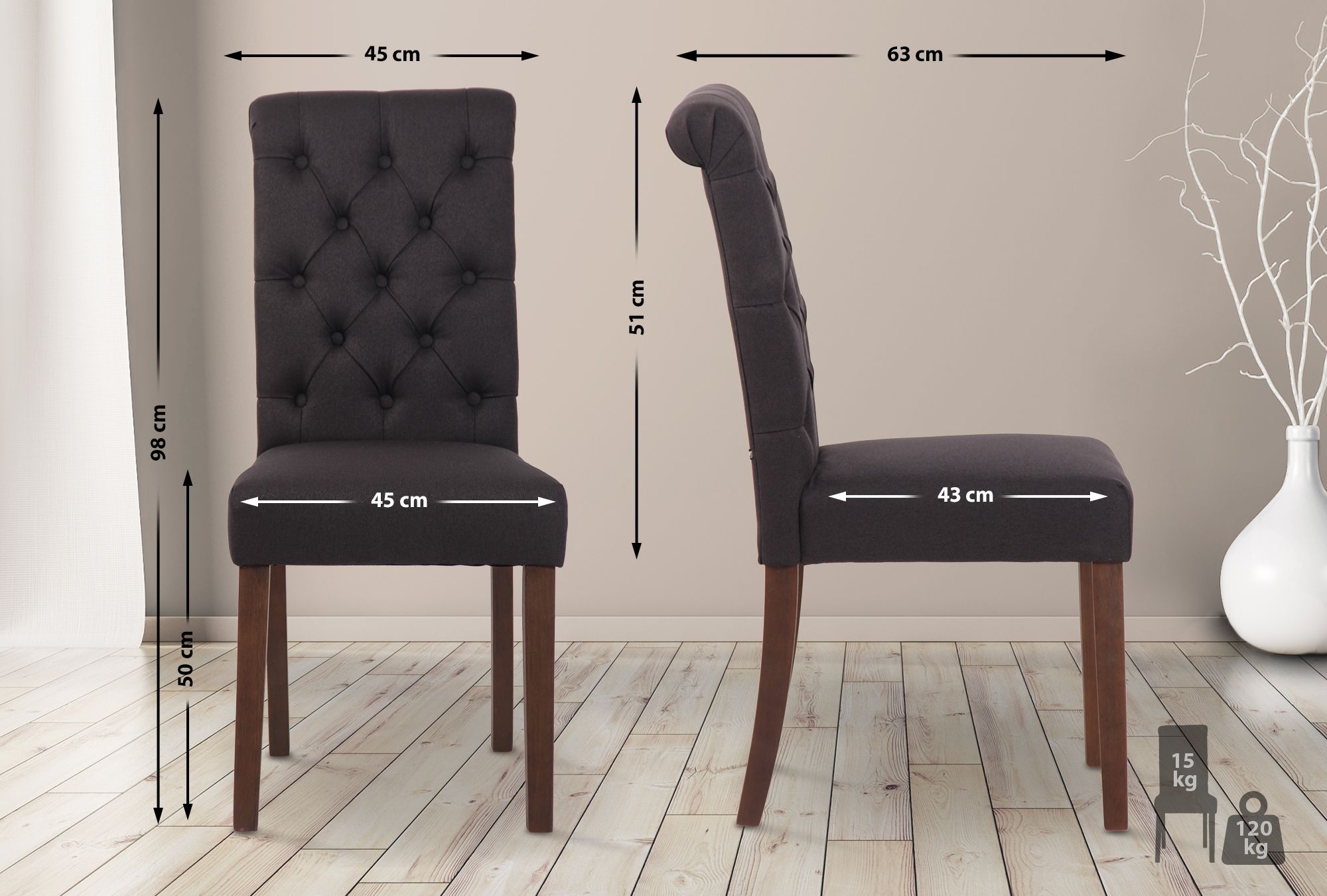 Set de 2 sillas de comedor Lisburn en tela o terciopelo