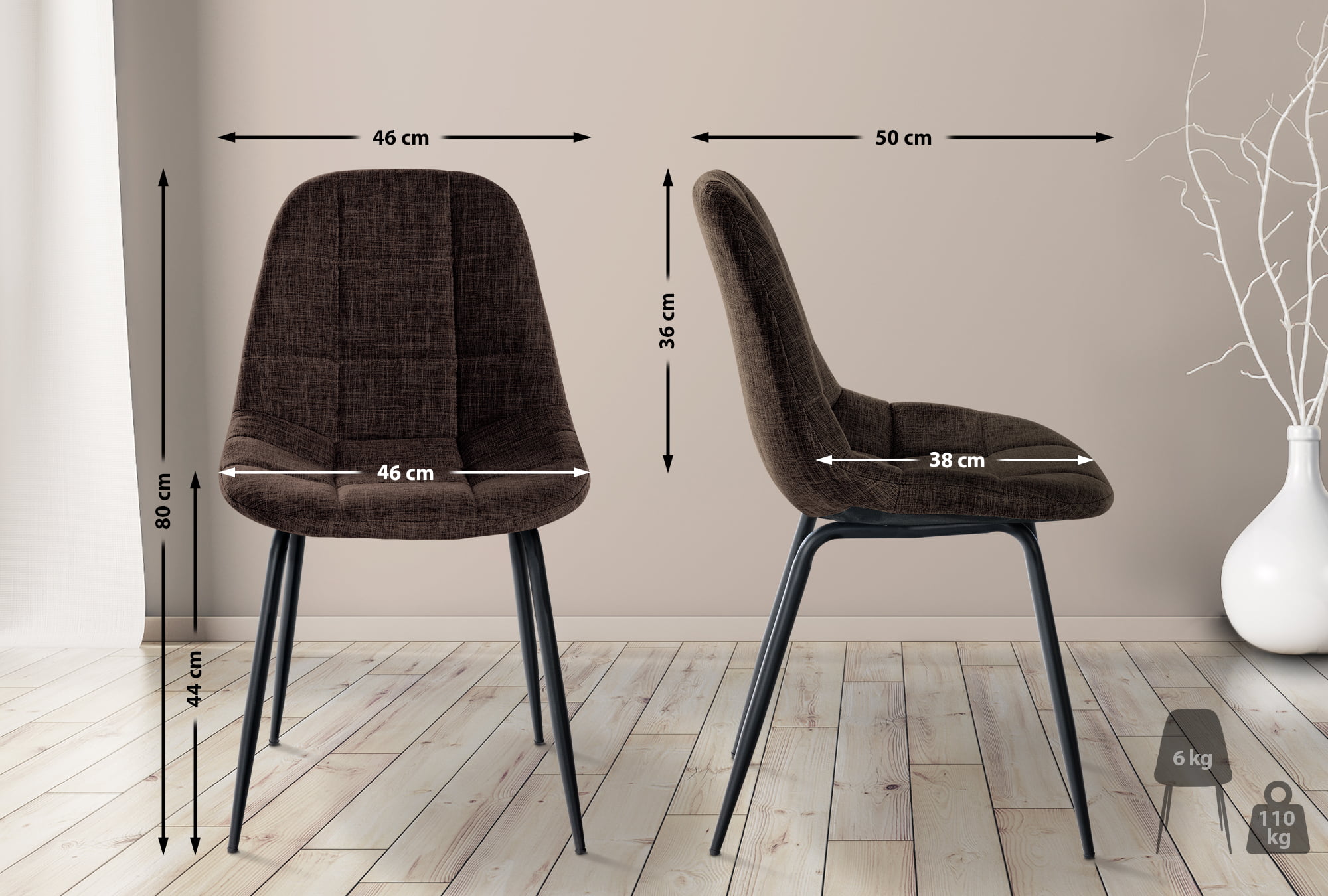 Set de 2 Sillas de comedor Tom en tela o polipiel