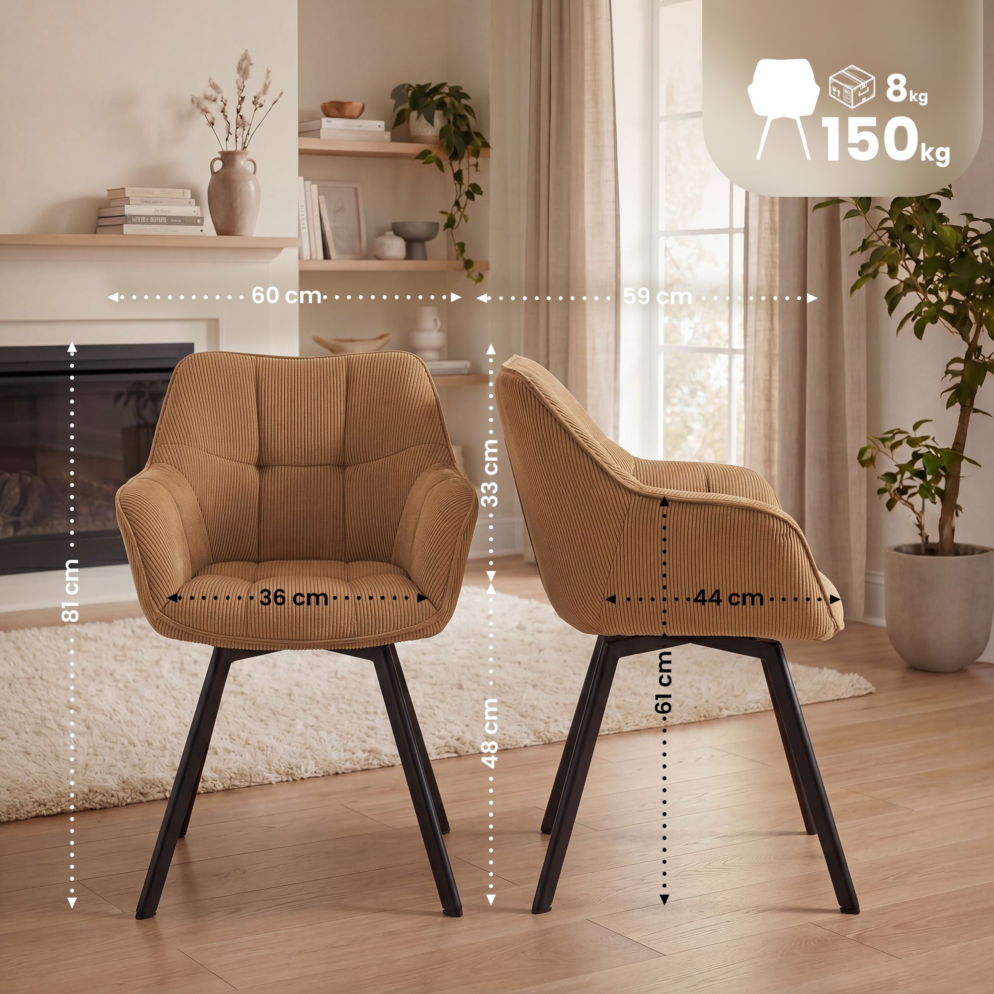 Pack de 2 sillas de comedor Jordi de pana