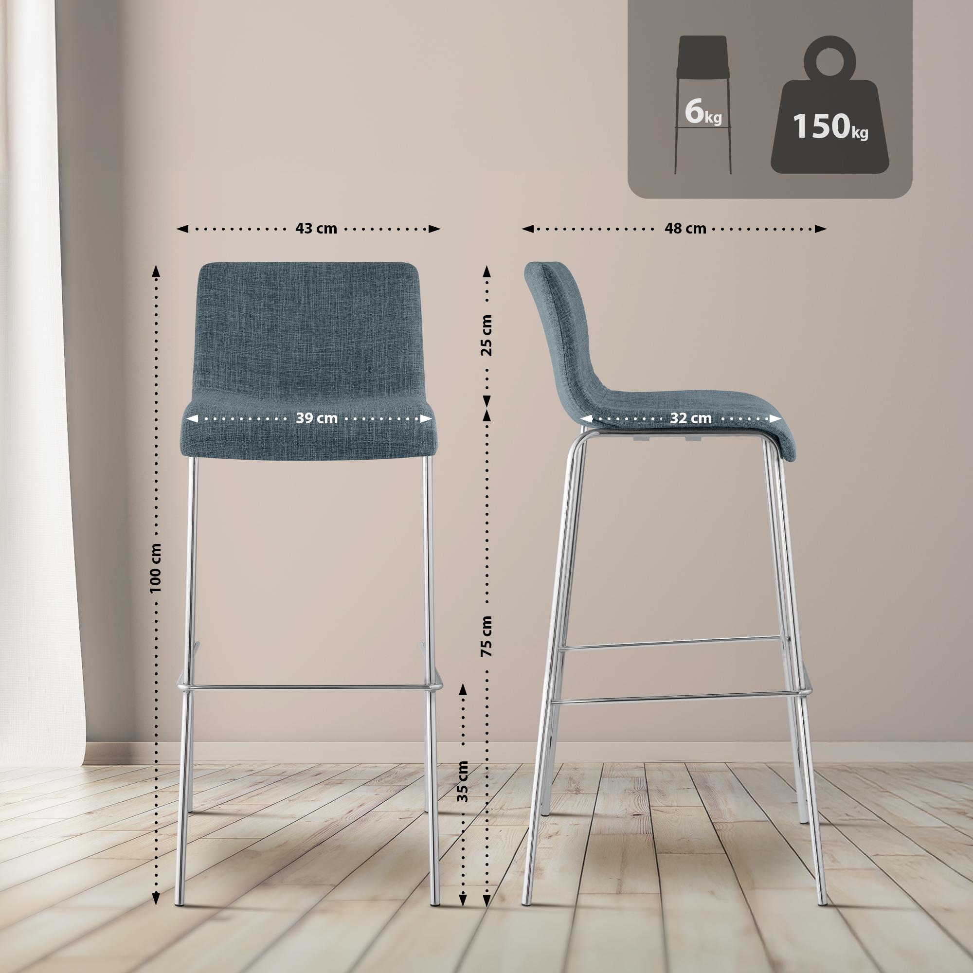 Juego de 2 taburetes de bar Hover, tela, base de cuatro patas