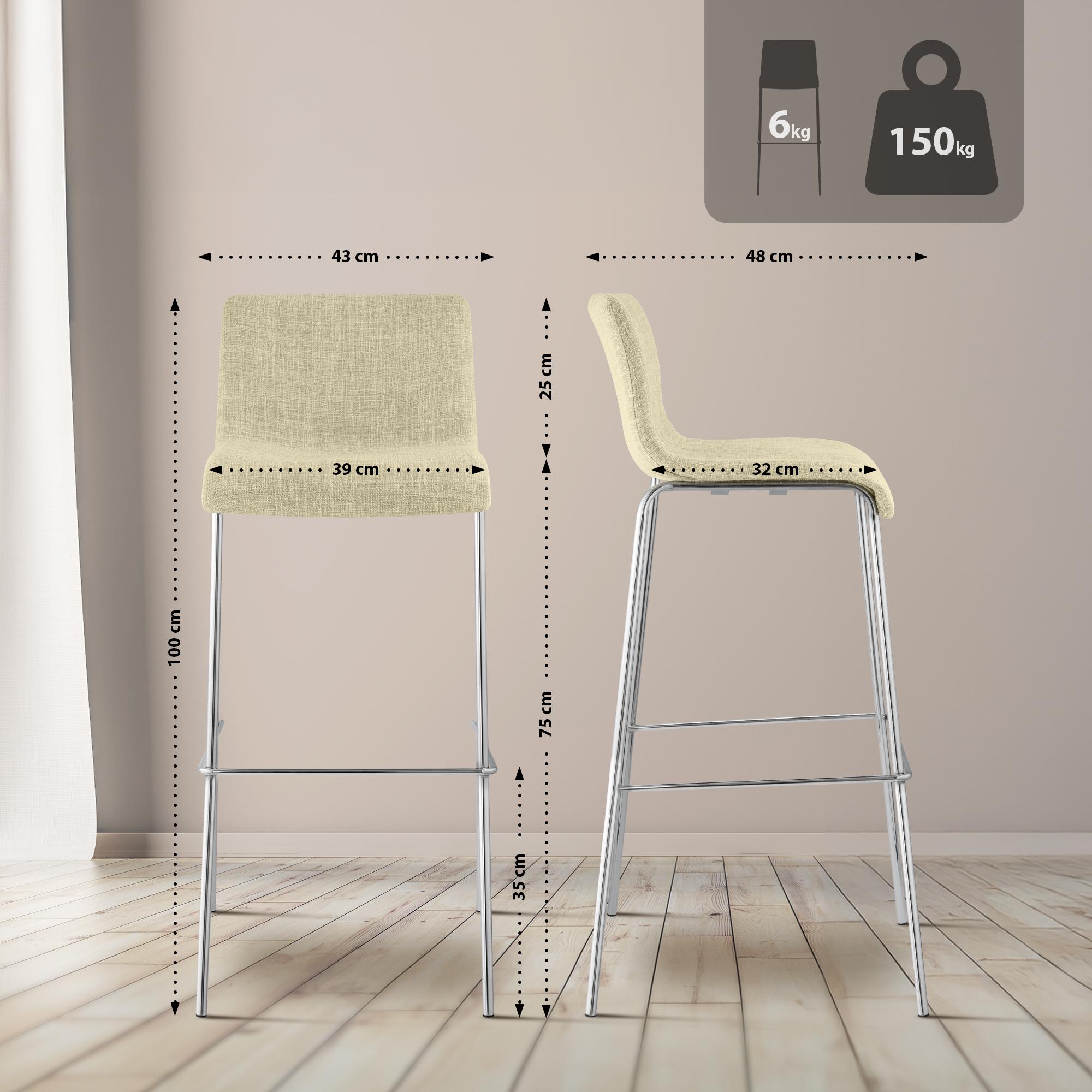 Juego de 2 taburetes de bar Hover, tela, base de cuatro patas
