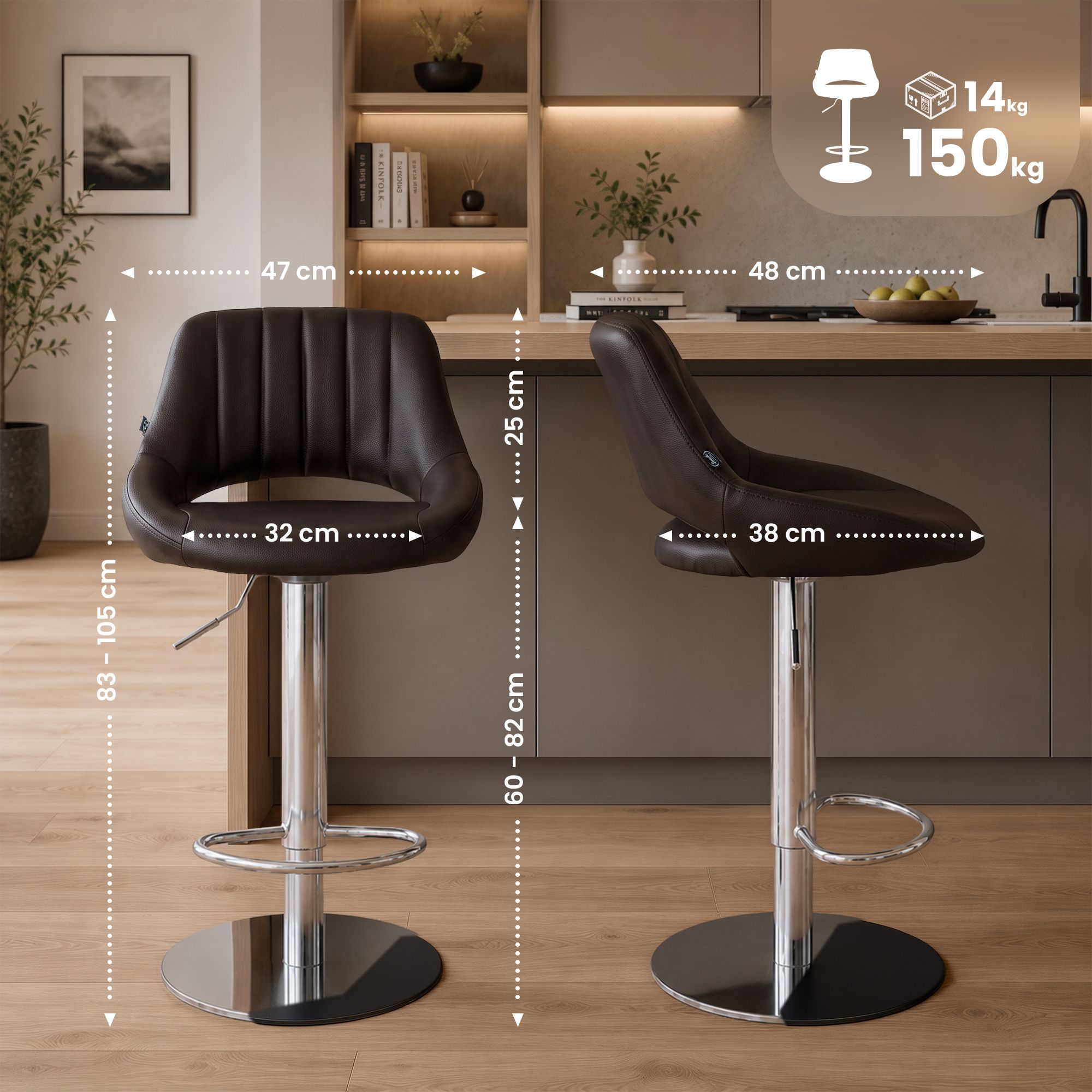 Set de 2 taburetes de bar Milet cromados con base extra pesada