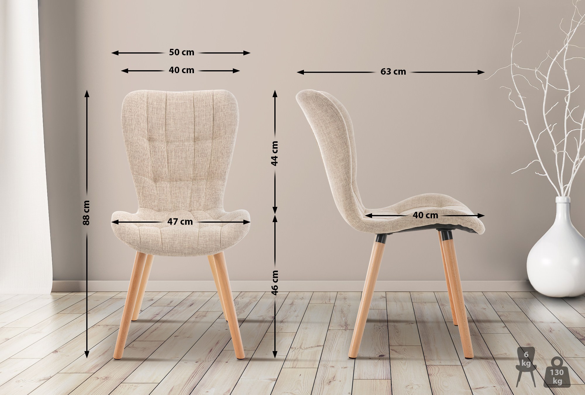 Set de 2 sillas de comedor Elda