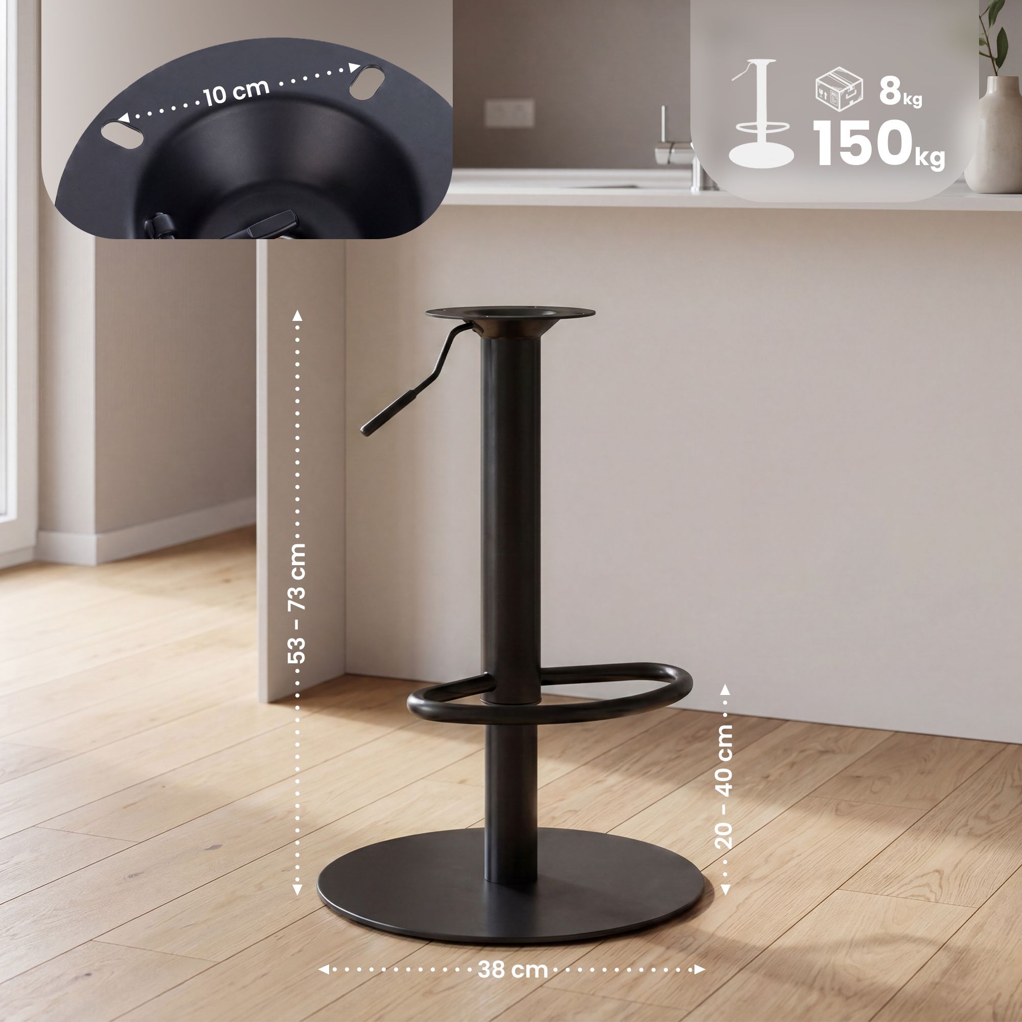 Estructura de repuesto para taburete de bar hasta 150 kg, distancia entre orificios 10 x 10 cm