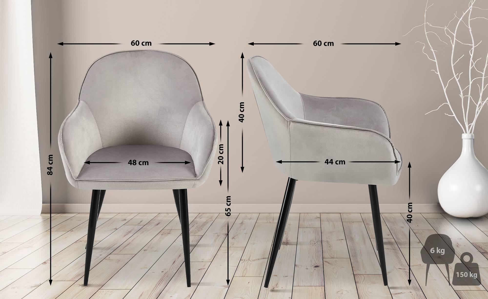 Silla de comedor Boise en terciopelo