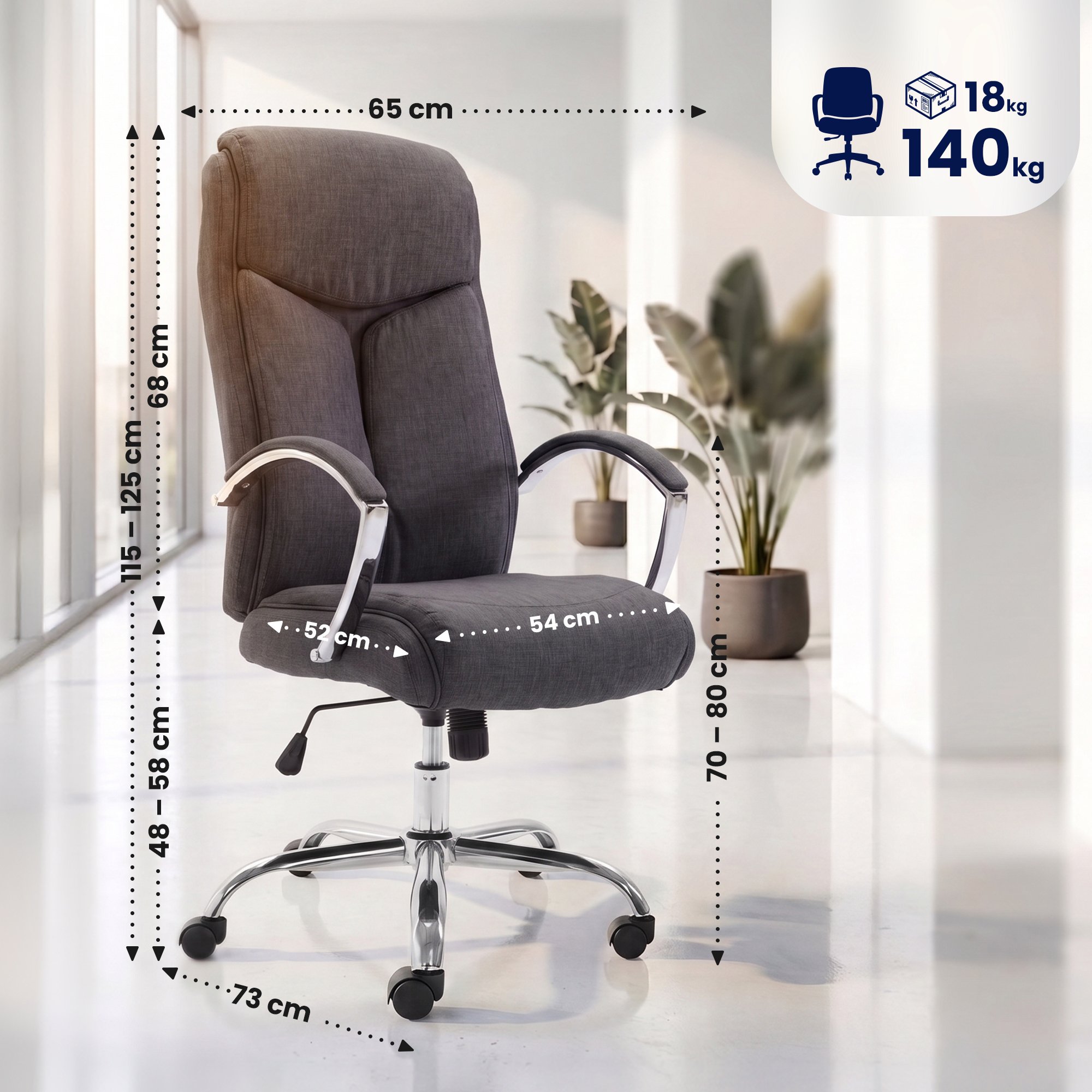 Silla de oficina Arlen tapizada en tela
