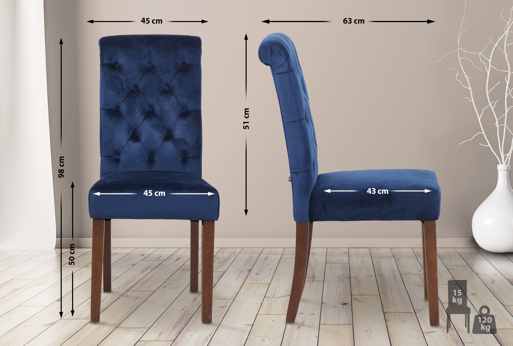 Set de 2 sillas de comedor Lisburn en tela o terciopelo
