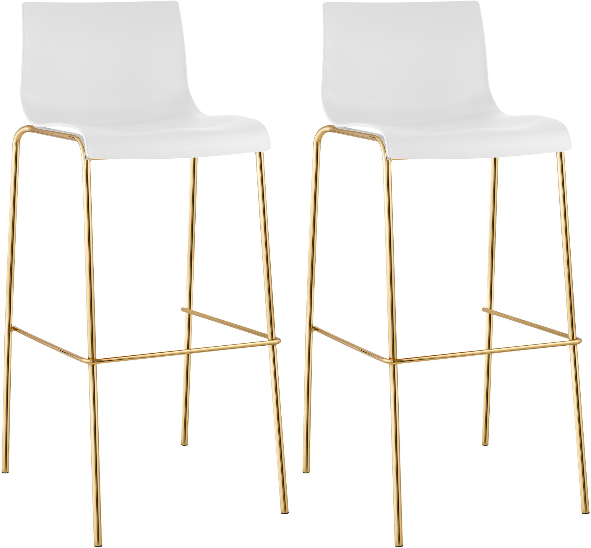 Set de 2 taburetes de bar Hover de plástico, base de 4 patas en color dorado