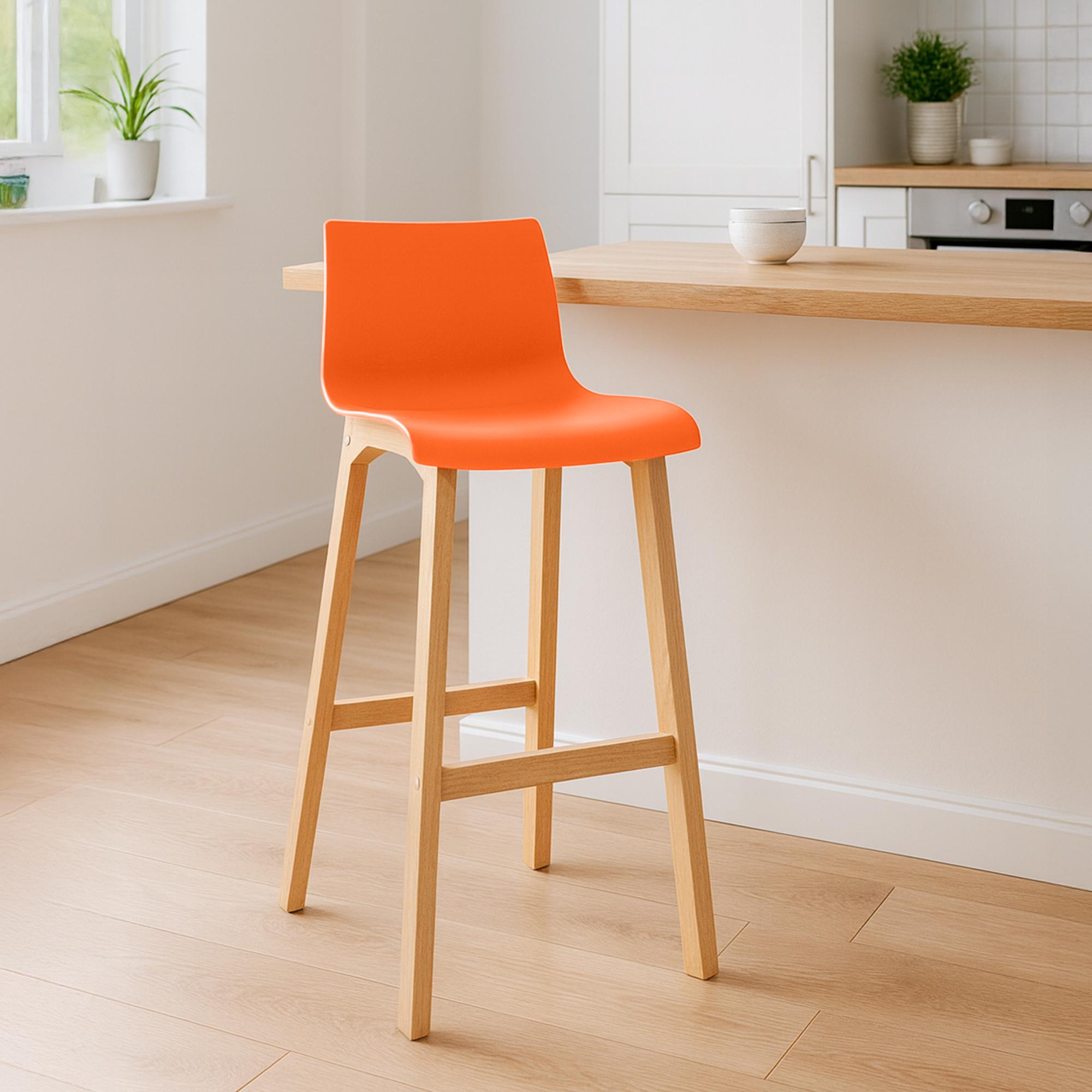 Juego de 2 taburetes de bar Hover Asiento de plástico Base de cuatro patas Natura