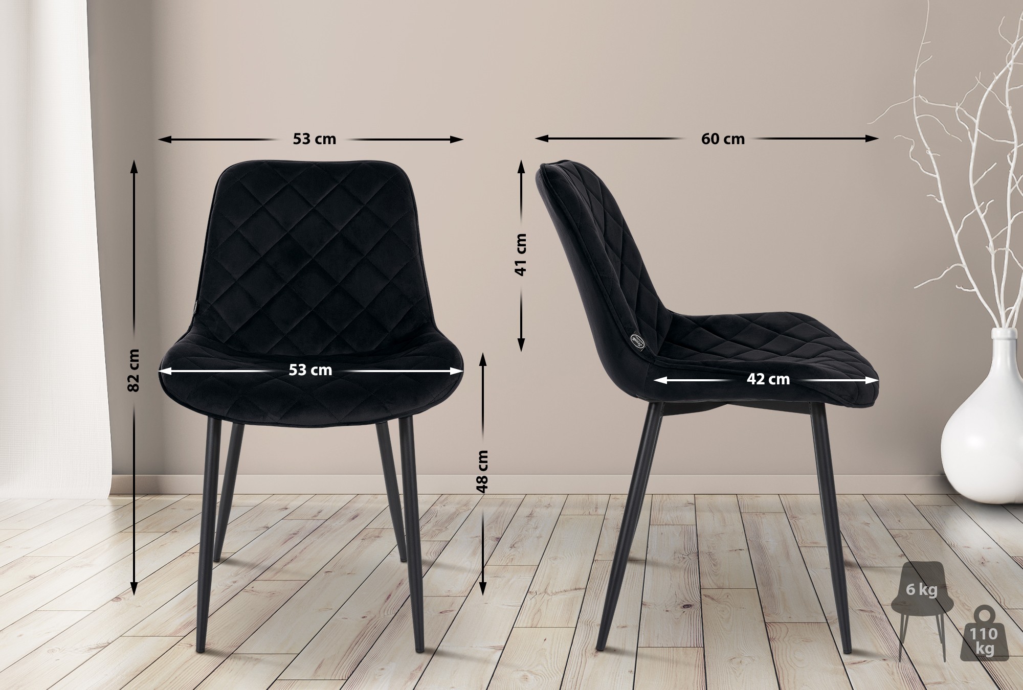 Set de 4 sillas de comedor Springs en terciopelo