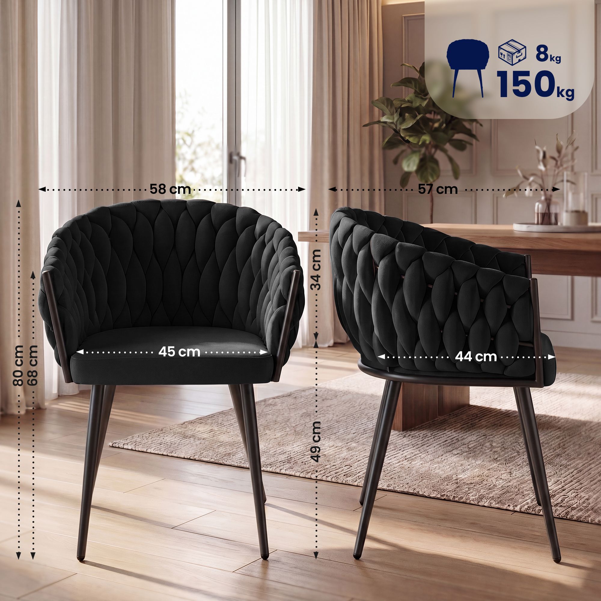 Silla de comedor Molise de terciopelo elegante y cómoda para tu hogar