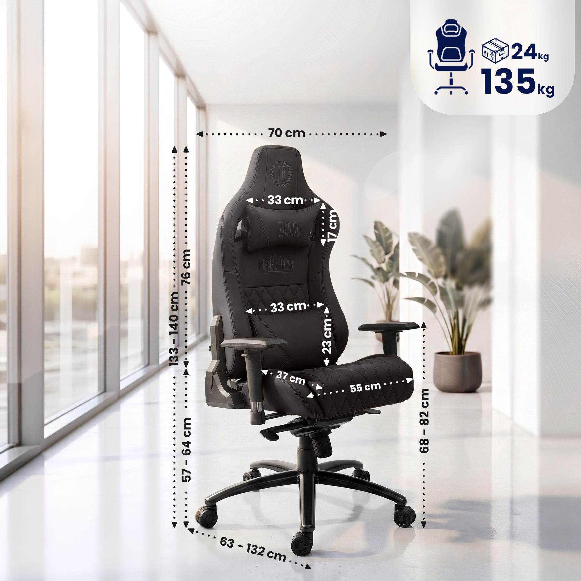 Silla de oficina Keren de cuero genuino