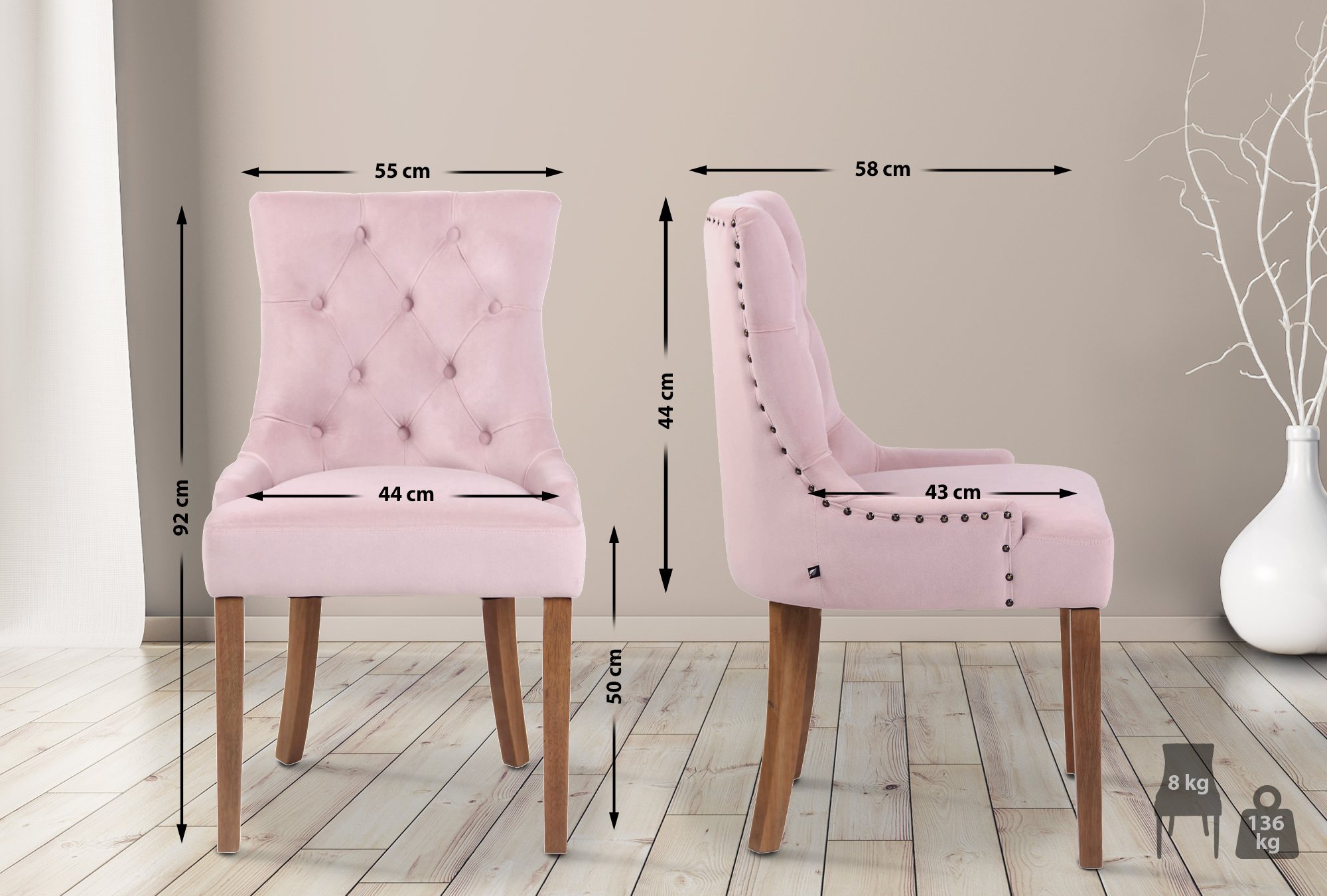 Juego de 4 sillas de comedor Aberdeen en terciopelo