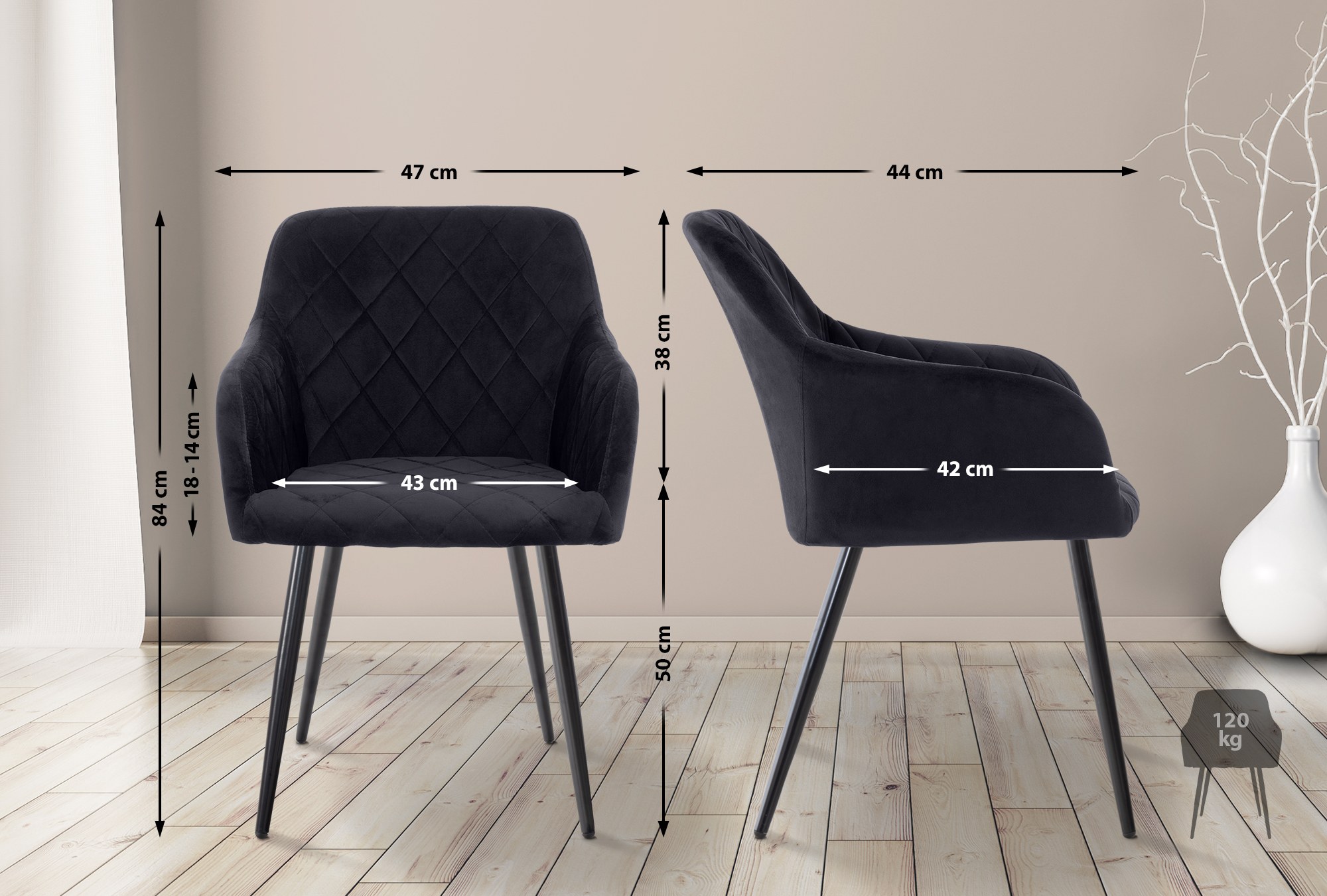 Juego de 4 sillas de comedor Shila en tela o terciopelo