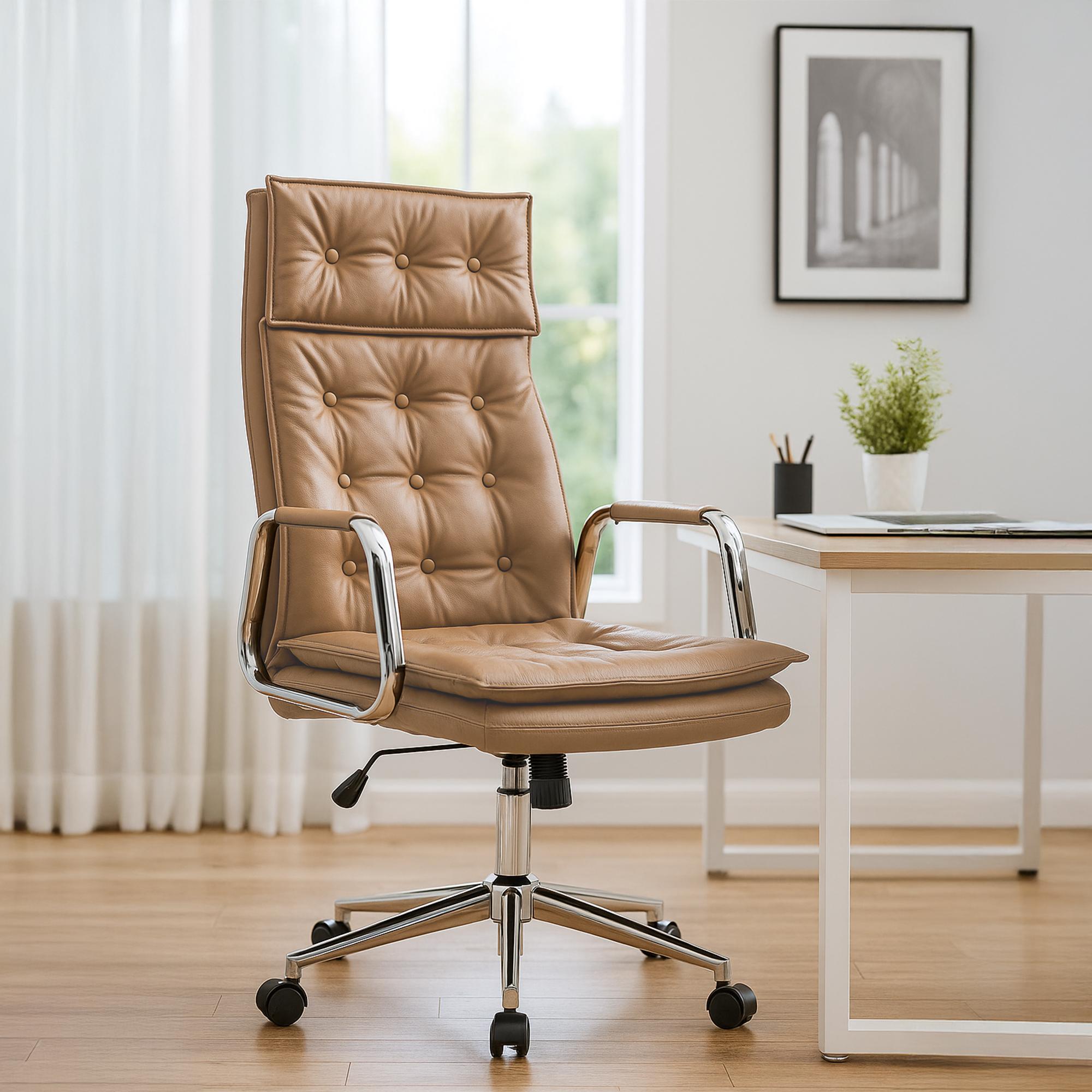 Silla de oficina Sotira de cuero genuino