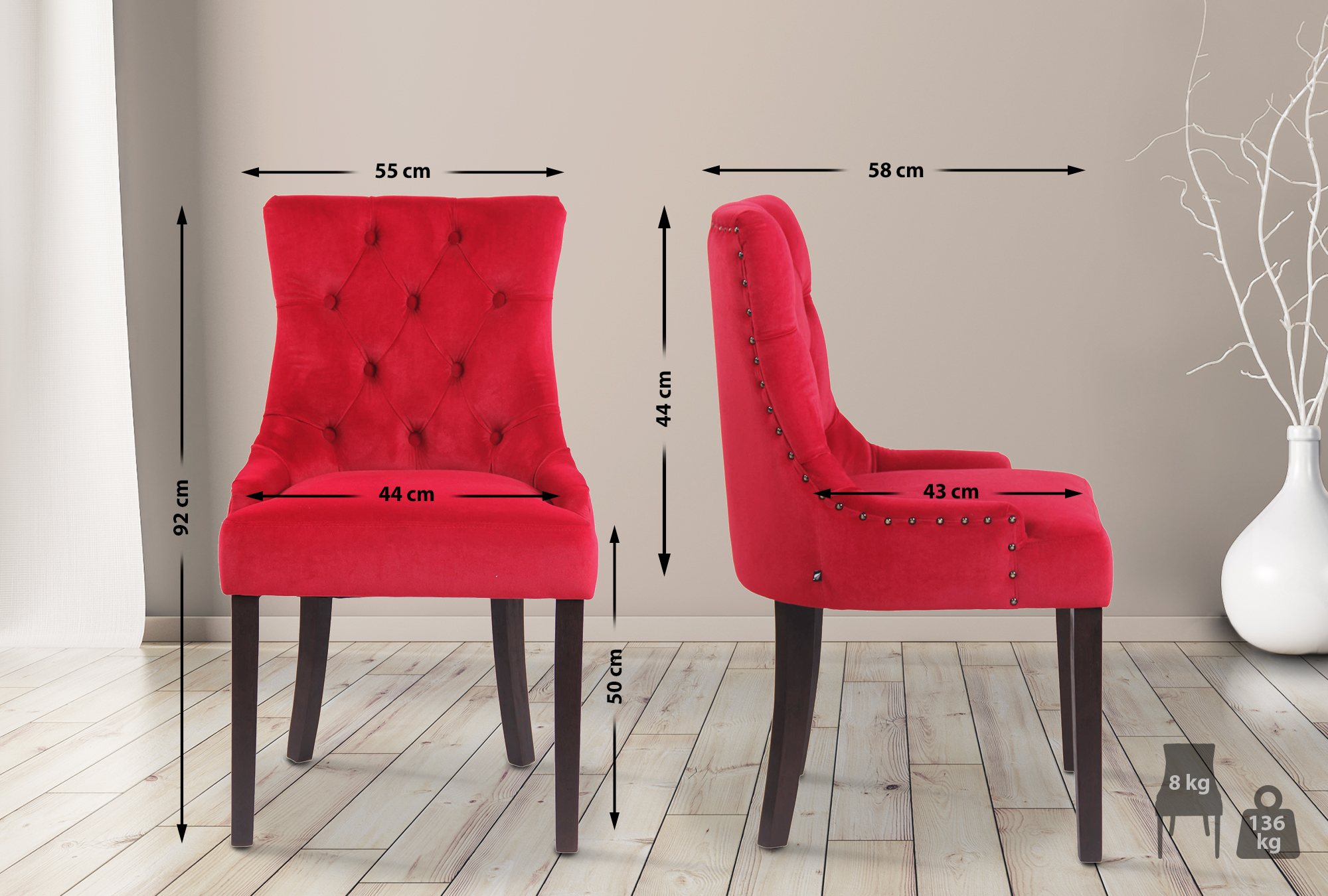Juego de 4 sillas de comedor Aberdeen en terciopelo