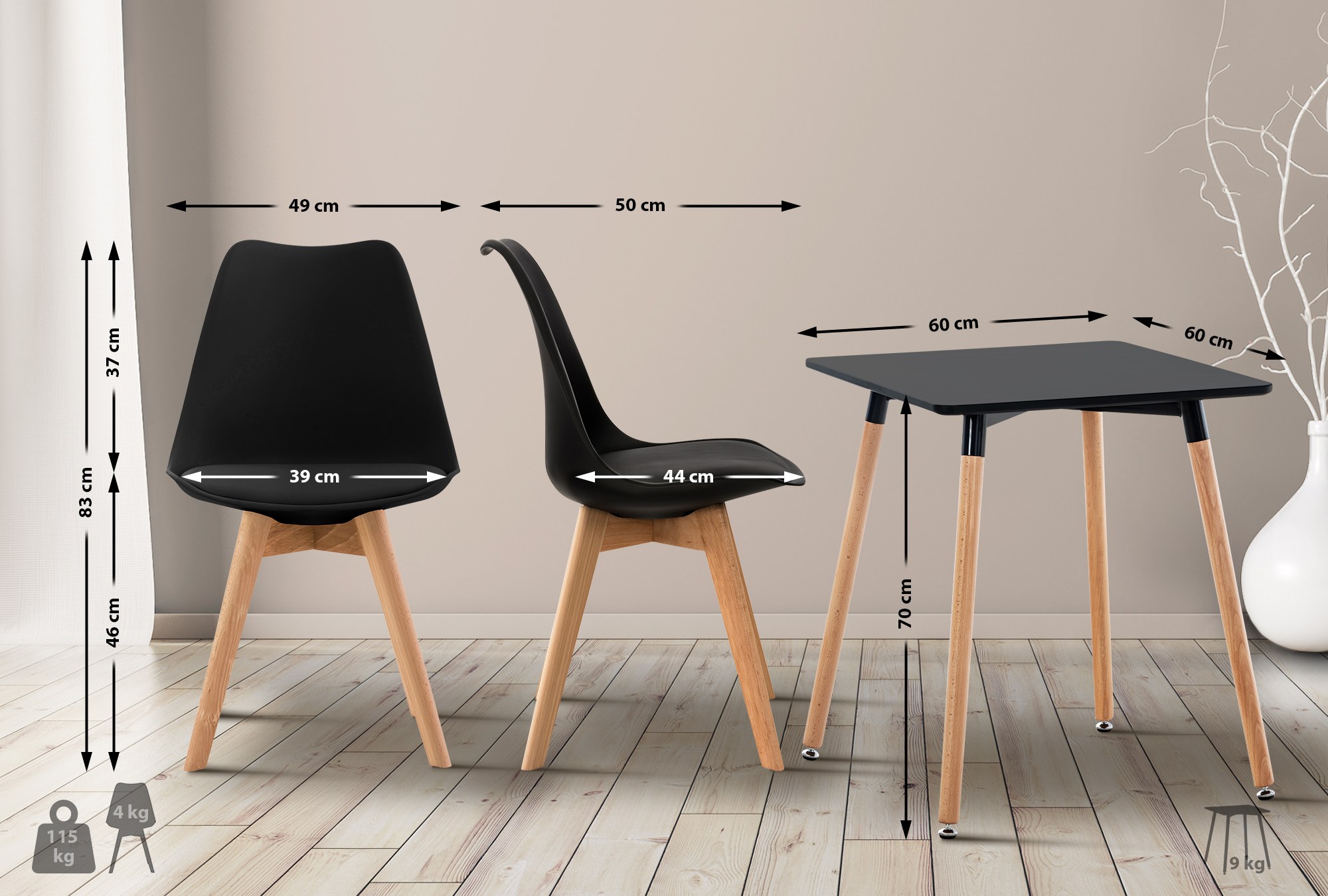 Juego de comedor Liborg 60 x 60 cm