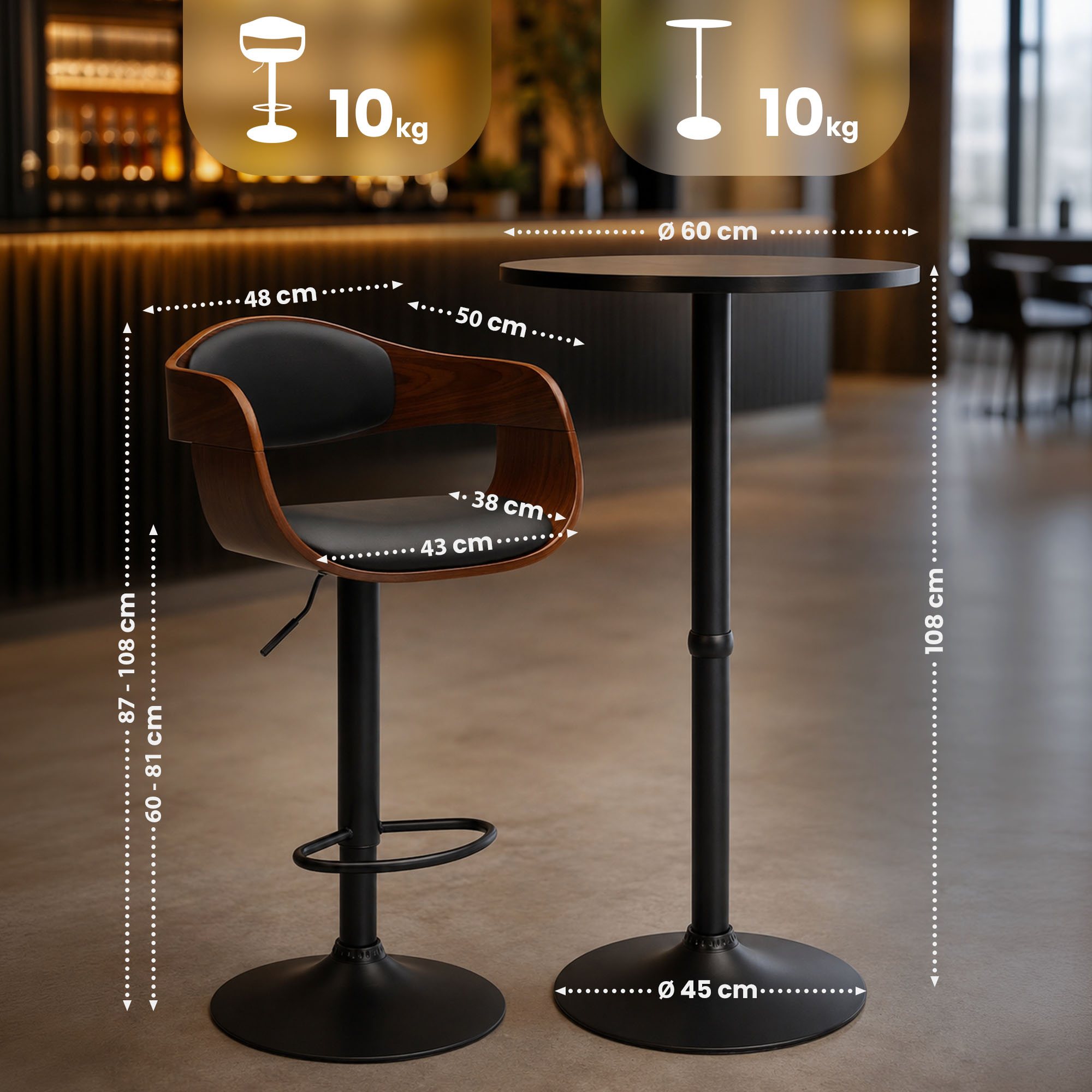 Conjunto de mesa alta Kivo con dos taburetes de bar