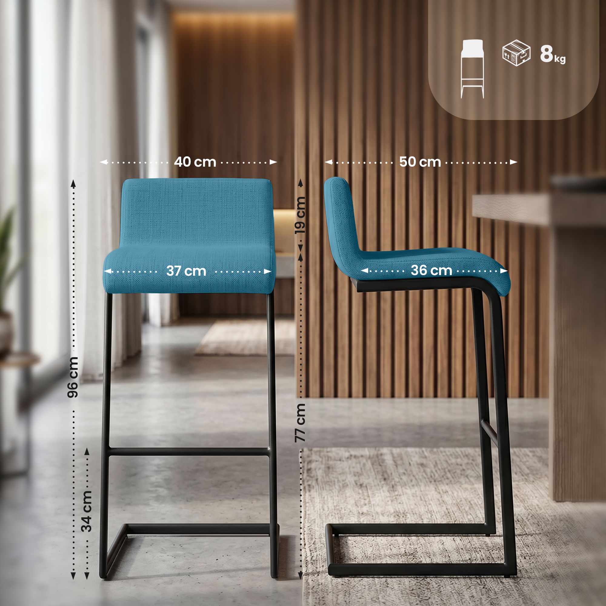 Set de 2 Taburetes de Bar Newport, Estructura de Metal Negro