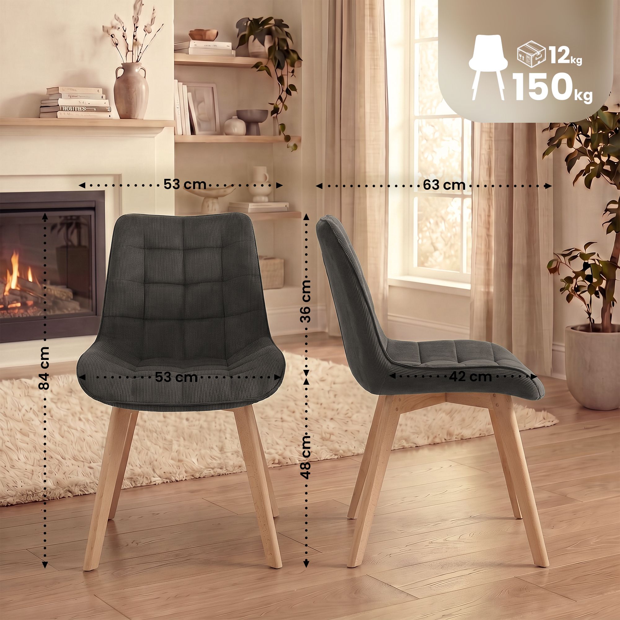Silla de comedor Brook de pana