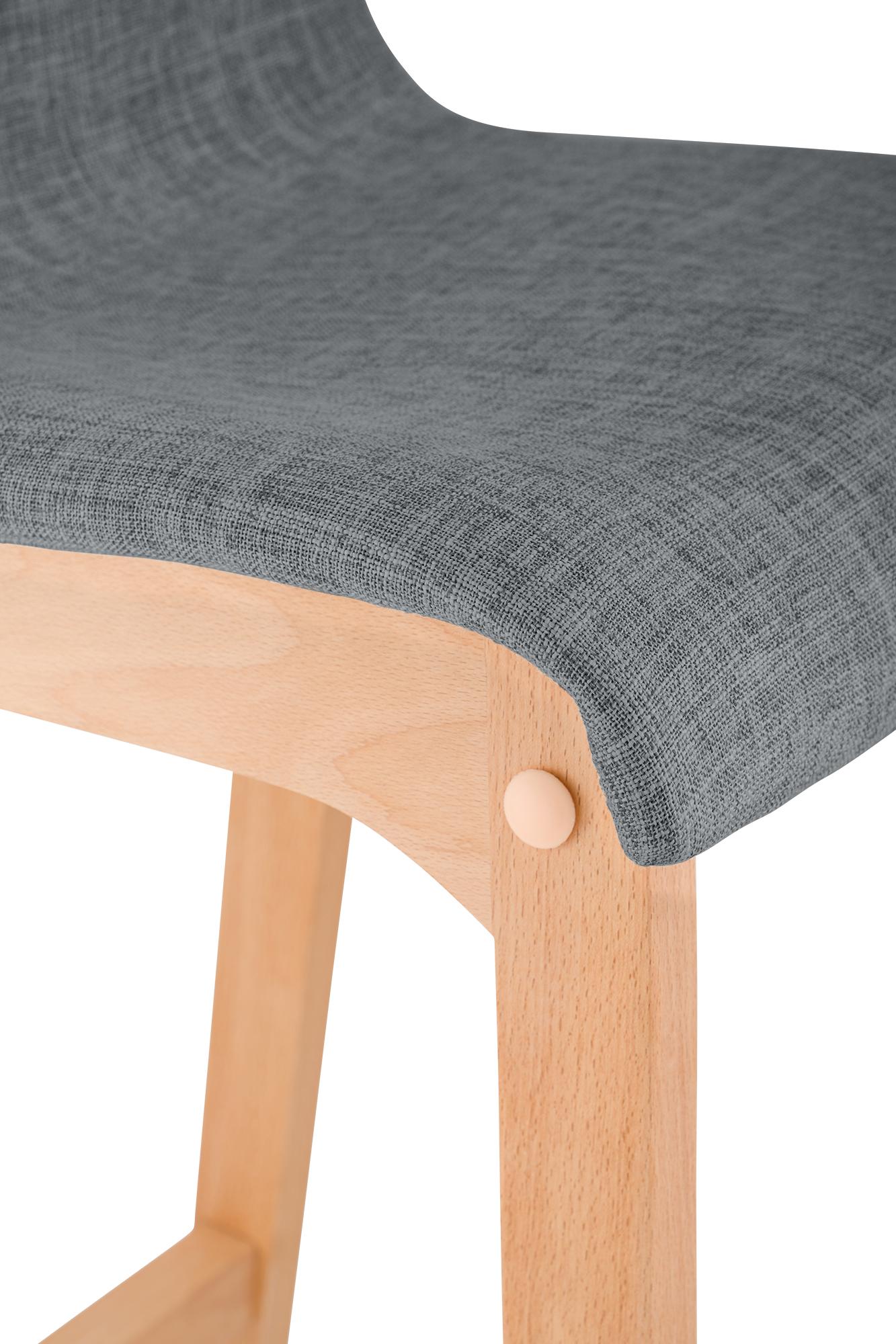 Juego de 2 taburetes de bar Hover, asiento de tela, patas de madera de haya natural