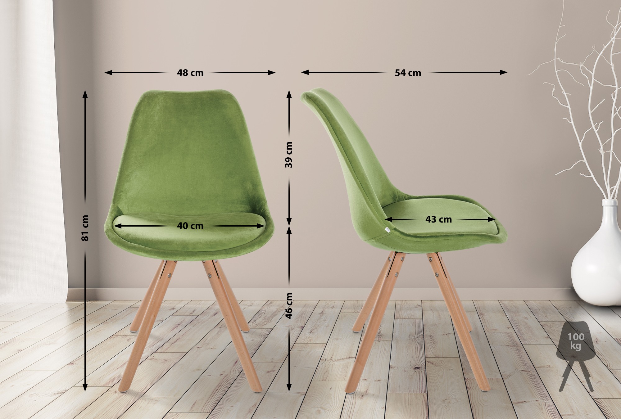 Silla de salón Sofia tapizada en terciopelo
