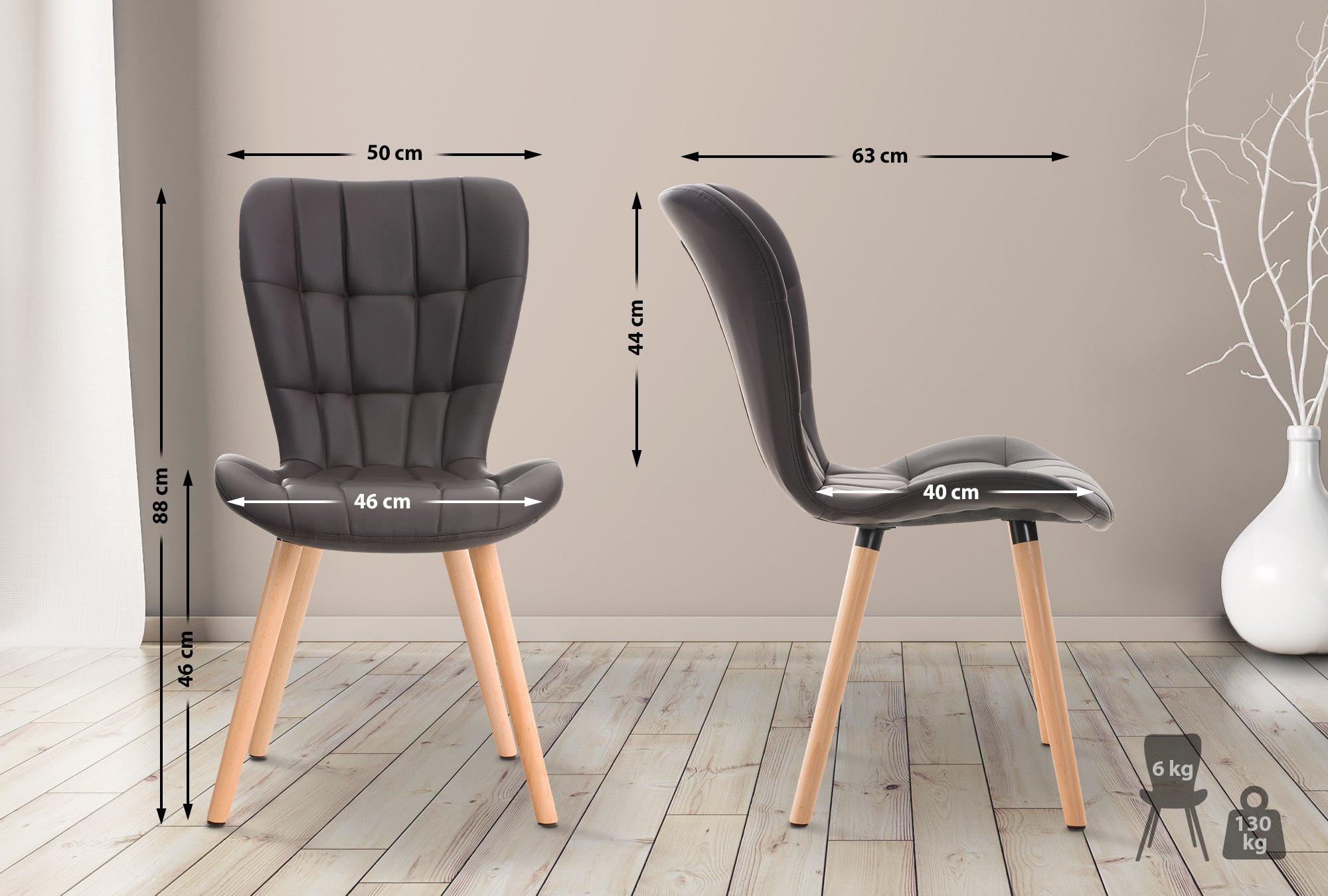 Set de 2 sillas de comedor Elda