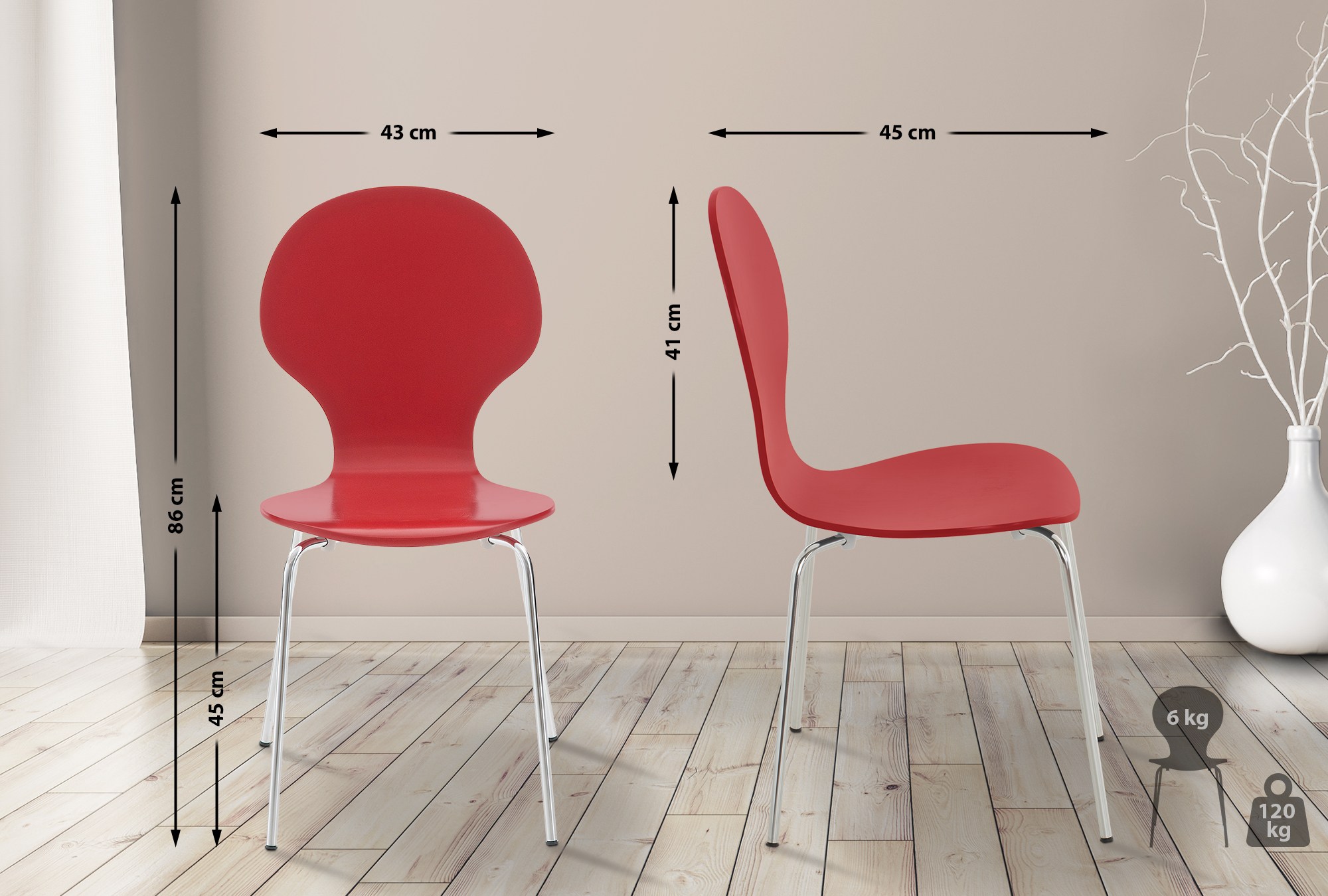 Silla De Comedor Apilable Diego Rojo