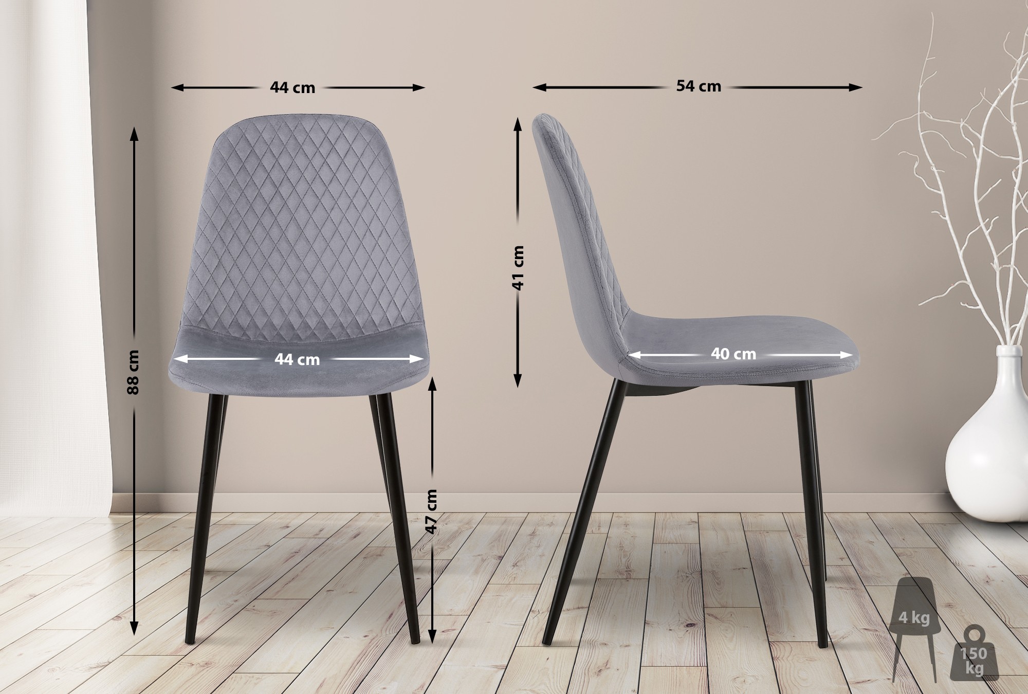 Set de 4 sillas de comedor Giverny en tela o terciopelo