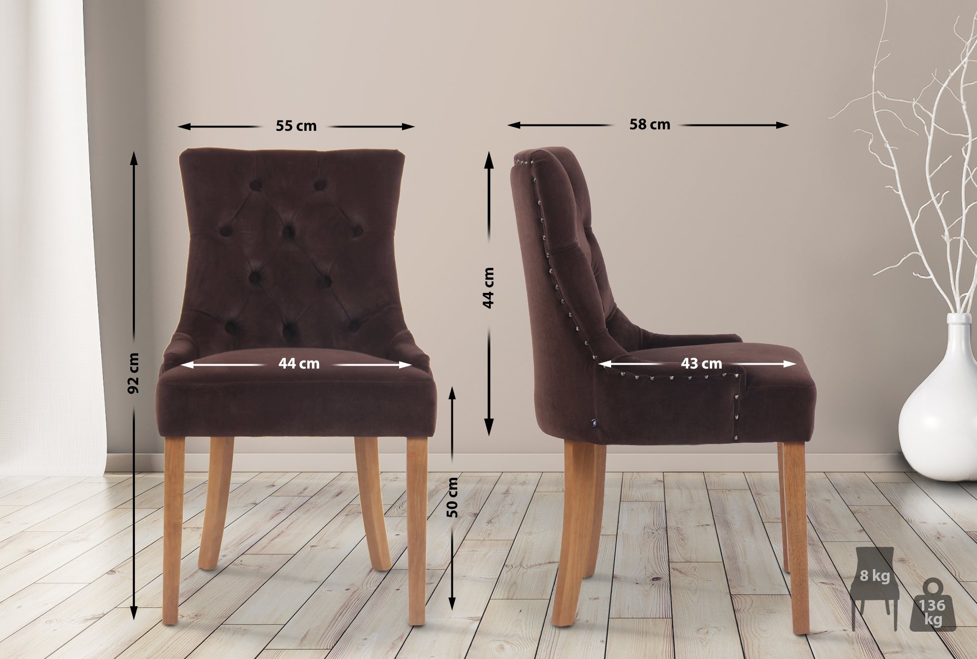 Juego de 4 sillas de comedor Aberdeen en terciopelo