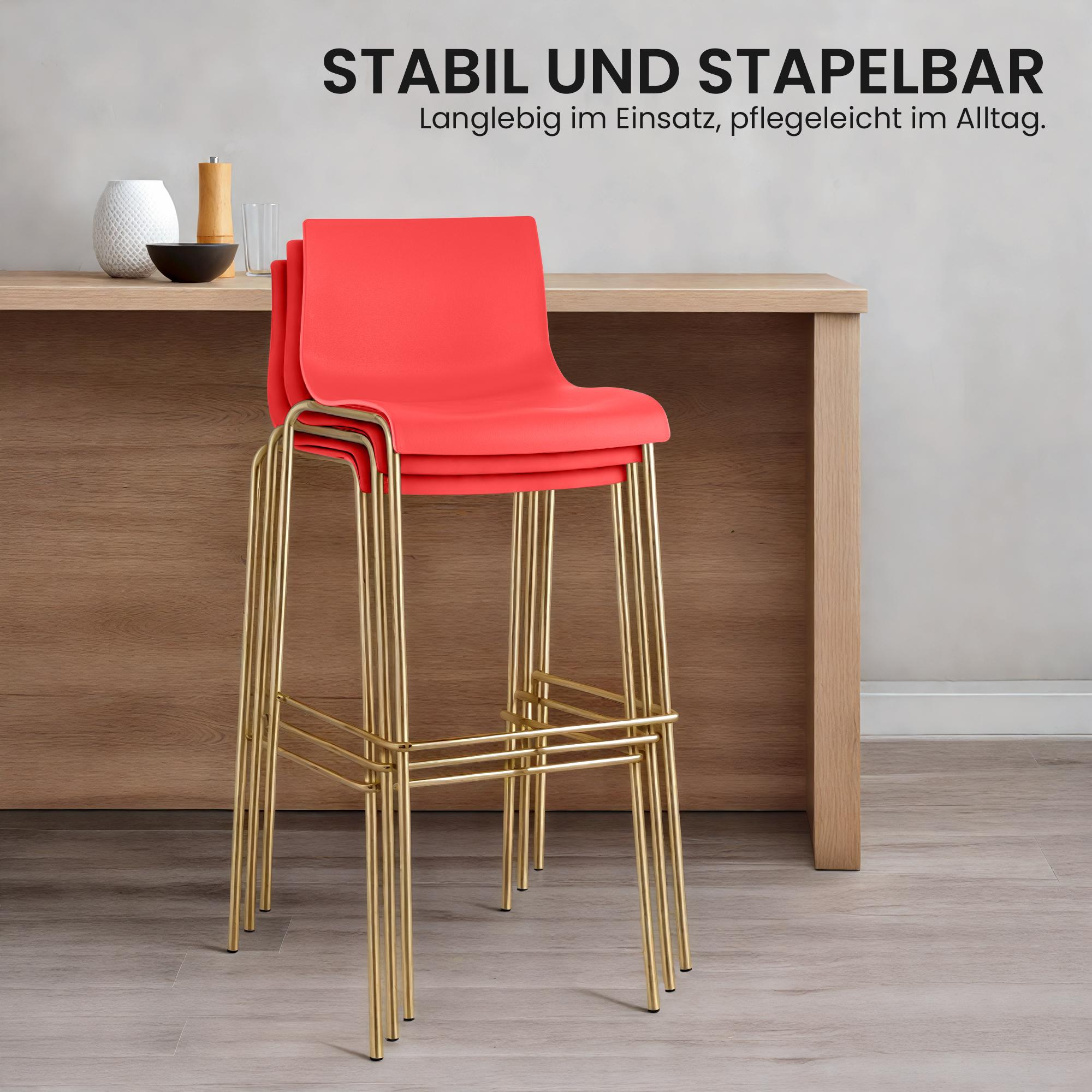 Set de 2 taburetes de bar Hover de plástico, base de 4 patas en color dorado
