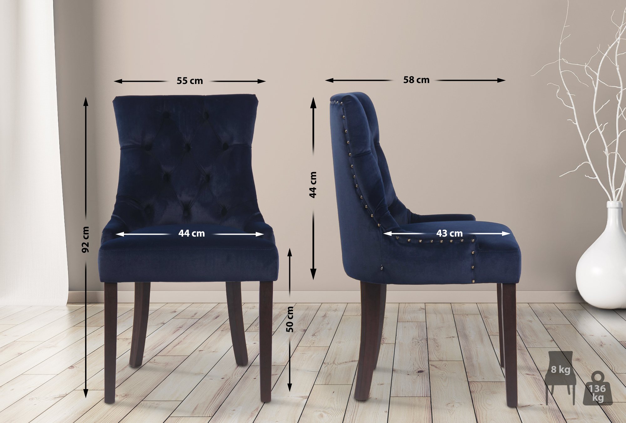 Juego de 4 sillas de comedor Aberdeen en terciopelo