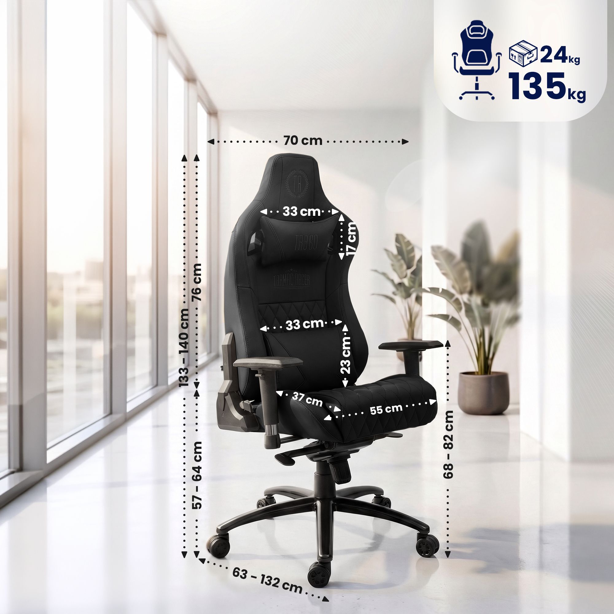 Silla de oficina Keren de cuero genuino