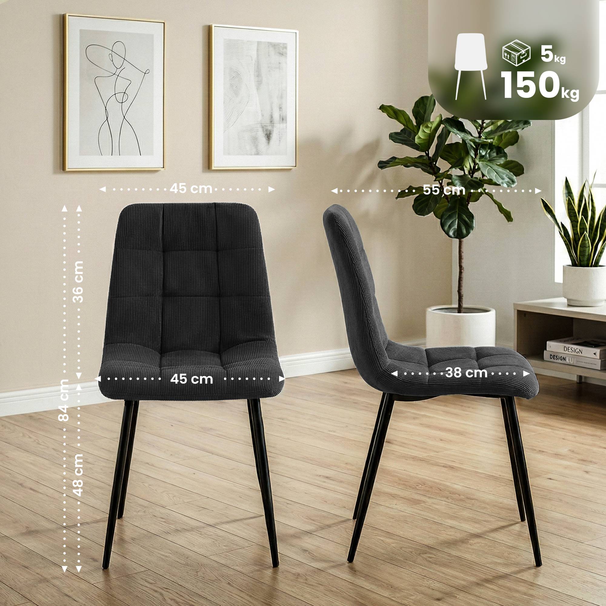 Set de 2 sillas de comedor Antibes de pana